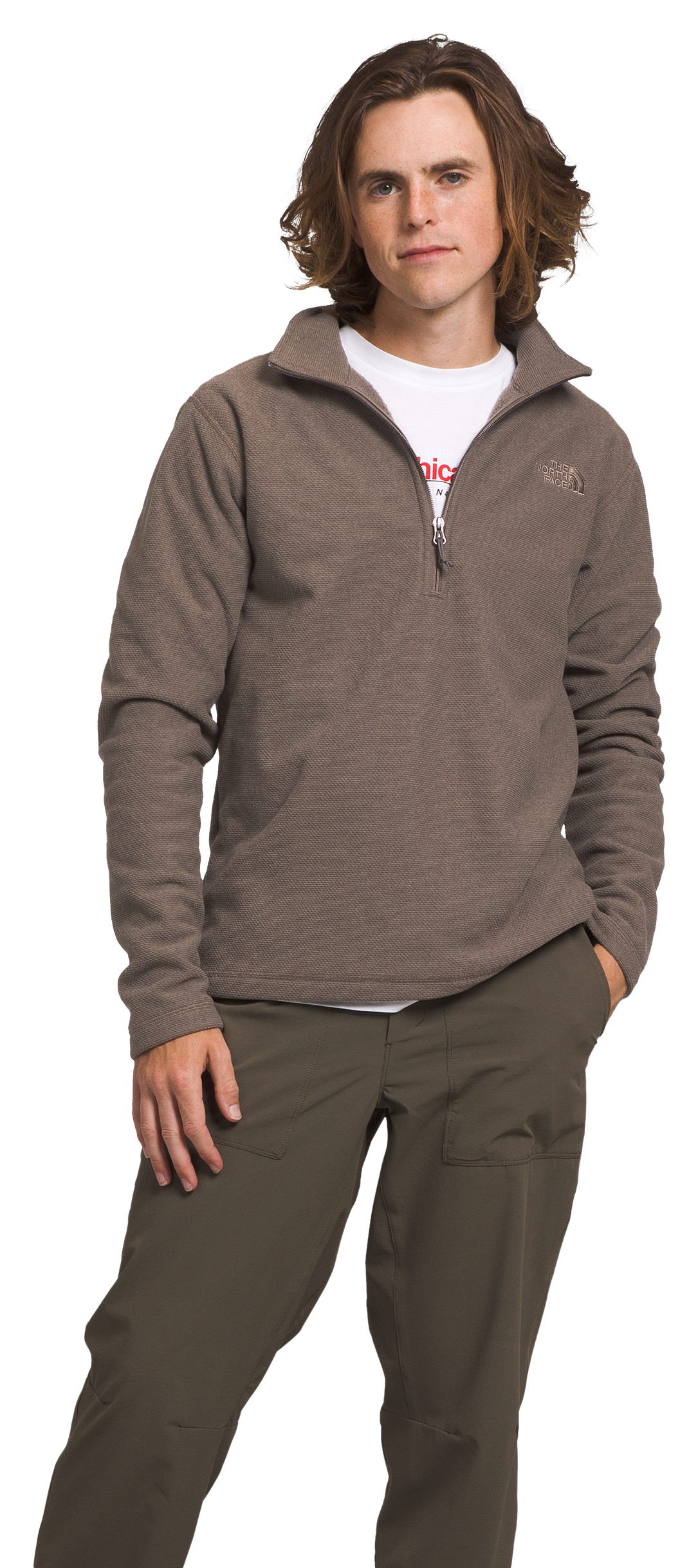 Image of The North Face Textured Cap Rock Quarter-Zip Long-Sleeve Fleece Pullover for Men