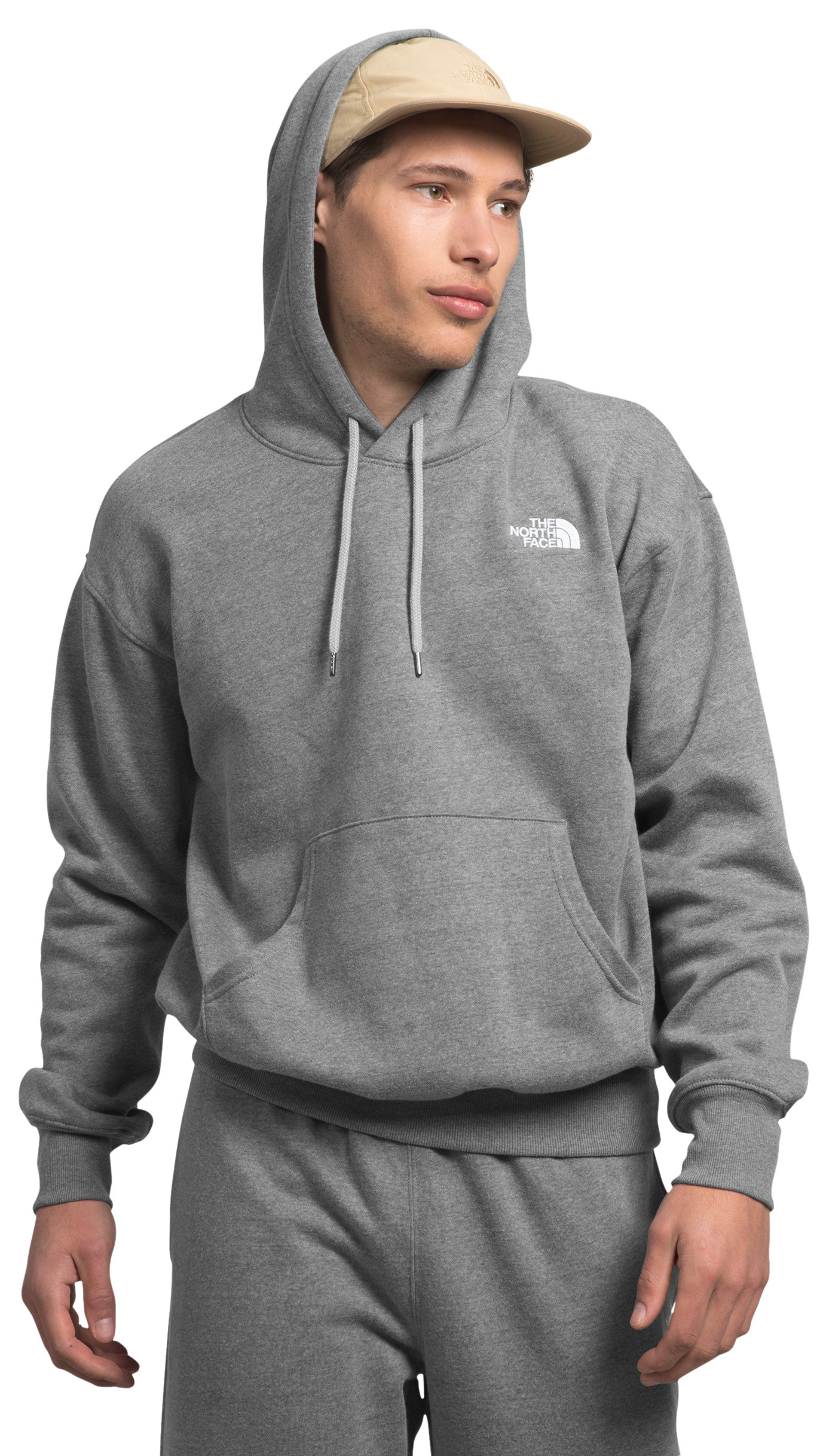 Image of The North Face Evolution Vintage Long-Sleeve Hoodie for Men - TNF Medium Grey Heather - 2XL