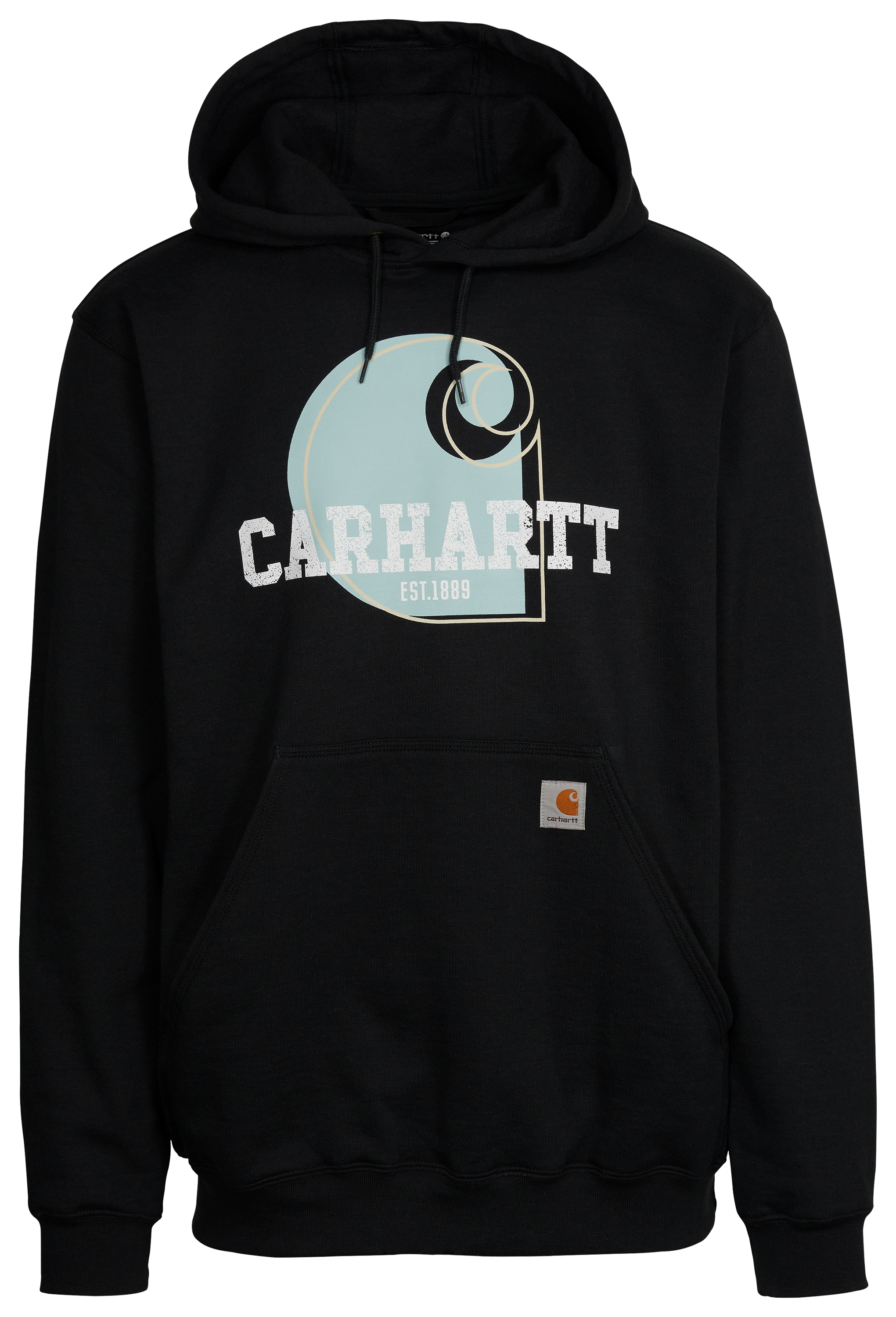 Image of Carhartt Loose-Fit Midweight Logo Graphic Long-Sleeve Hoodie for Men - Black - L