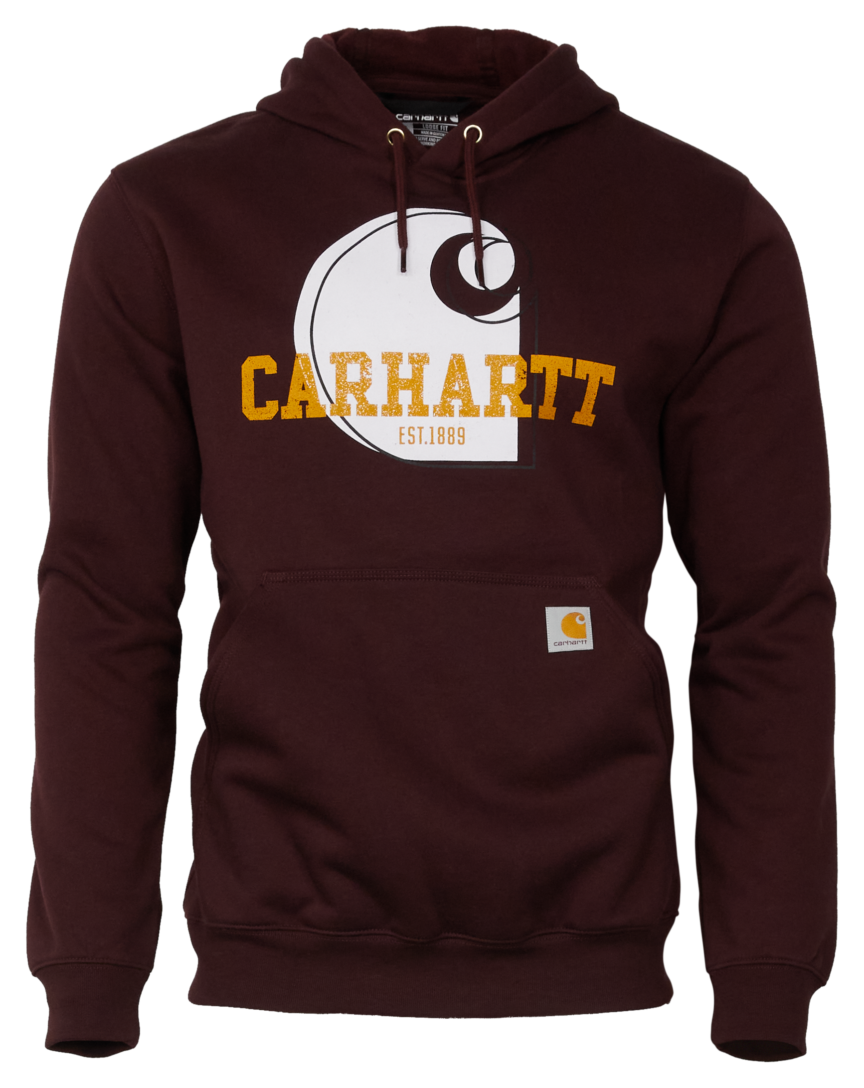 Image of Carhartt Loose-Fit Midweight Logo Graphic Long-Sleeve Hoodie for Men - Port - M