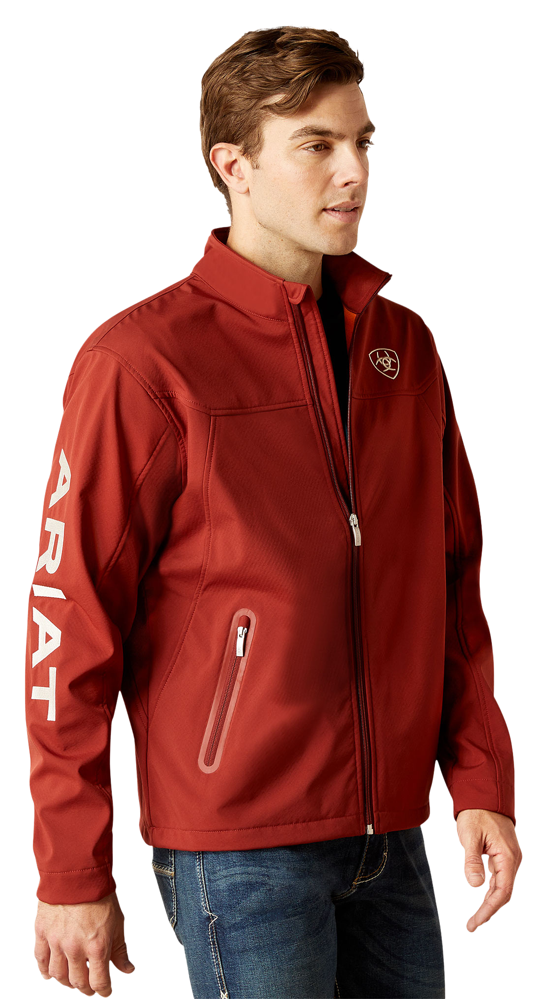 Image of Ariat Team Logo Softshell Jacket for Men - Fired Brick - L