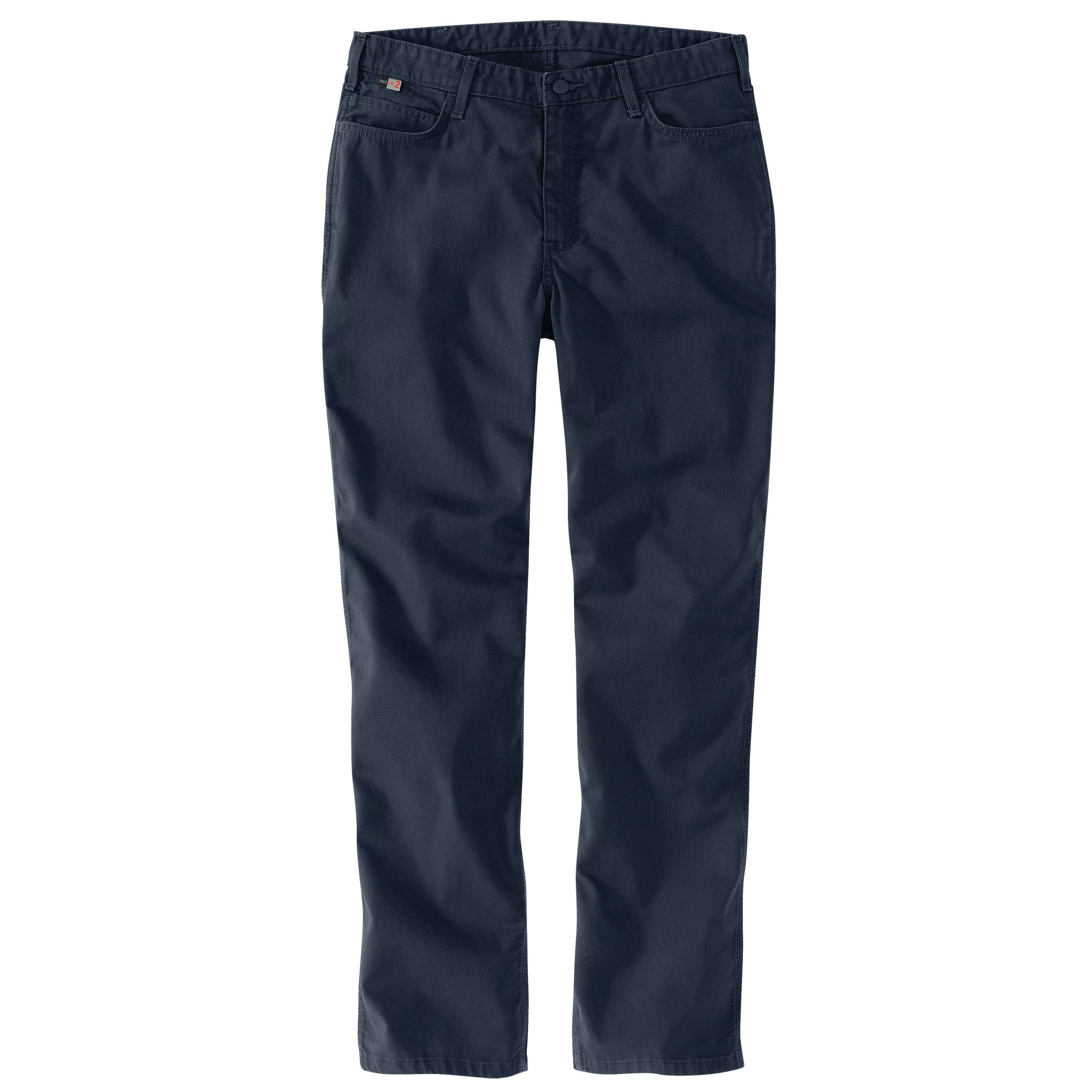 Image of Carhartt Flame-Resistant Rugged Flex Relaxed-Fit Canvas Work Pants for Ladies - Navy