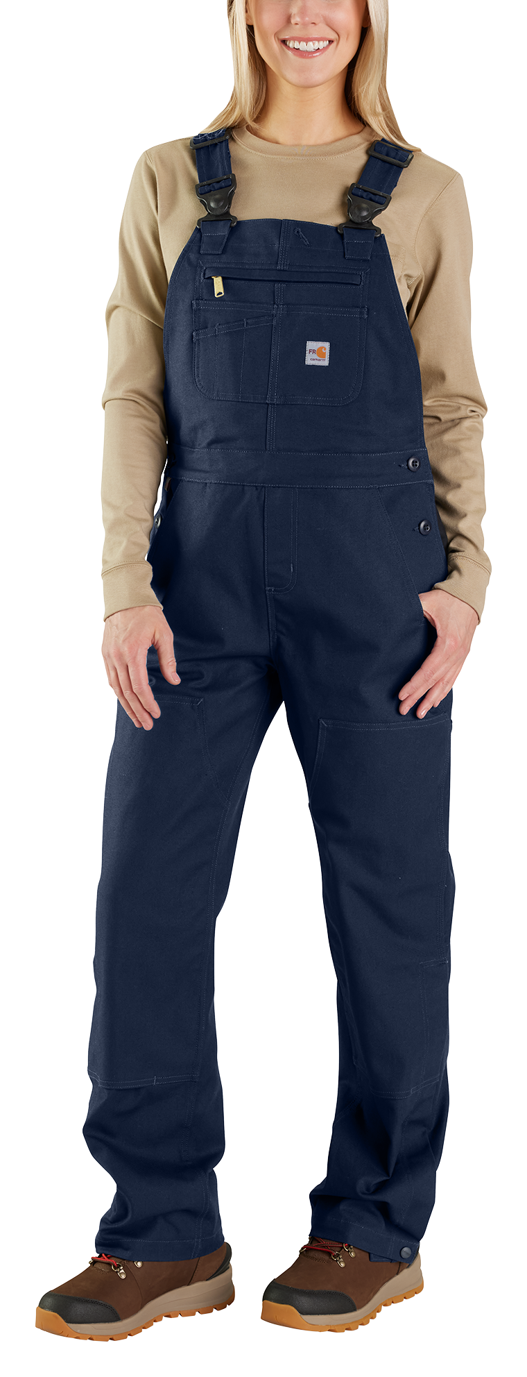 Image of Carhartt Flame-Resistant Rugged Flex Loose-Fit Duck Bib Overalls for Ladies - Dark Navy