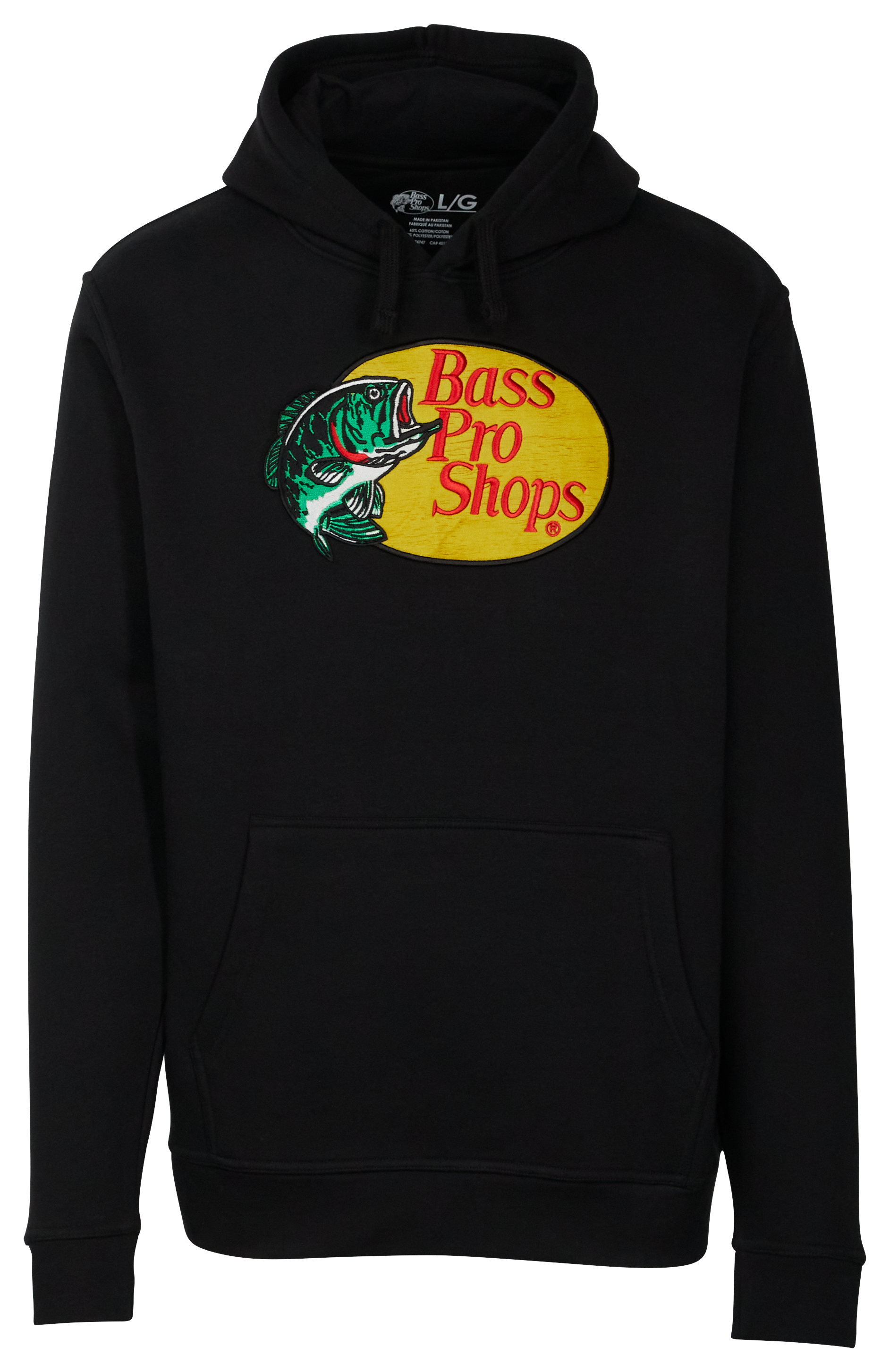 Image of Bass Pro Shops Embroidered Woodcut Logo Long-Sleeve Hoodie for Men - Black Onyx - M