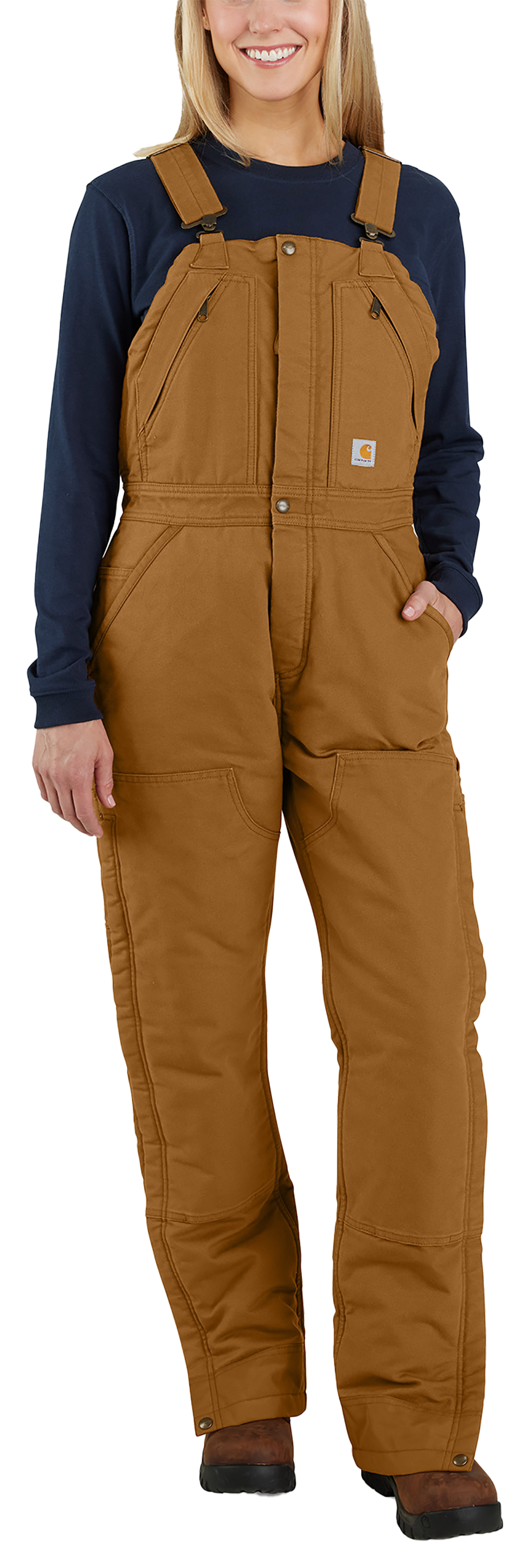 Image of Carhartt Loose-Fit Washed Duck Insulated Biberall Coveralls for Ladies - Carharrt Brown - M - Short