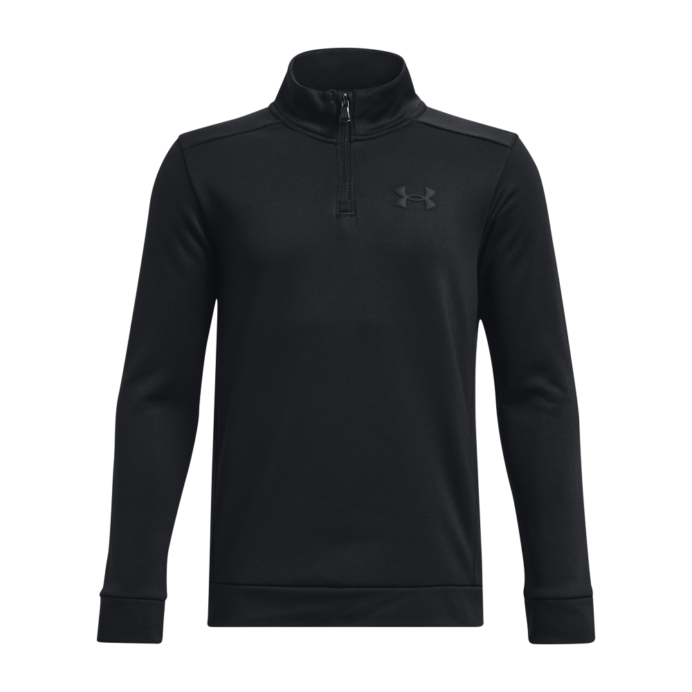 Image of Under Armour Armour Fleece Quarter-Zip Long-Sleeve Shirt for Kids - Black/Black - XS