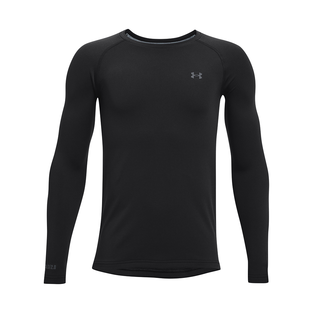 Image of Under Armour UA Base 2.0 Base-Layer Crew Shirt for Kids - Black/Pitch Gray - XS