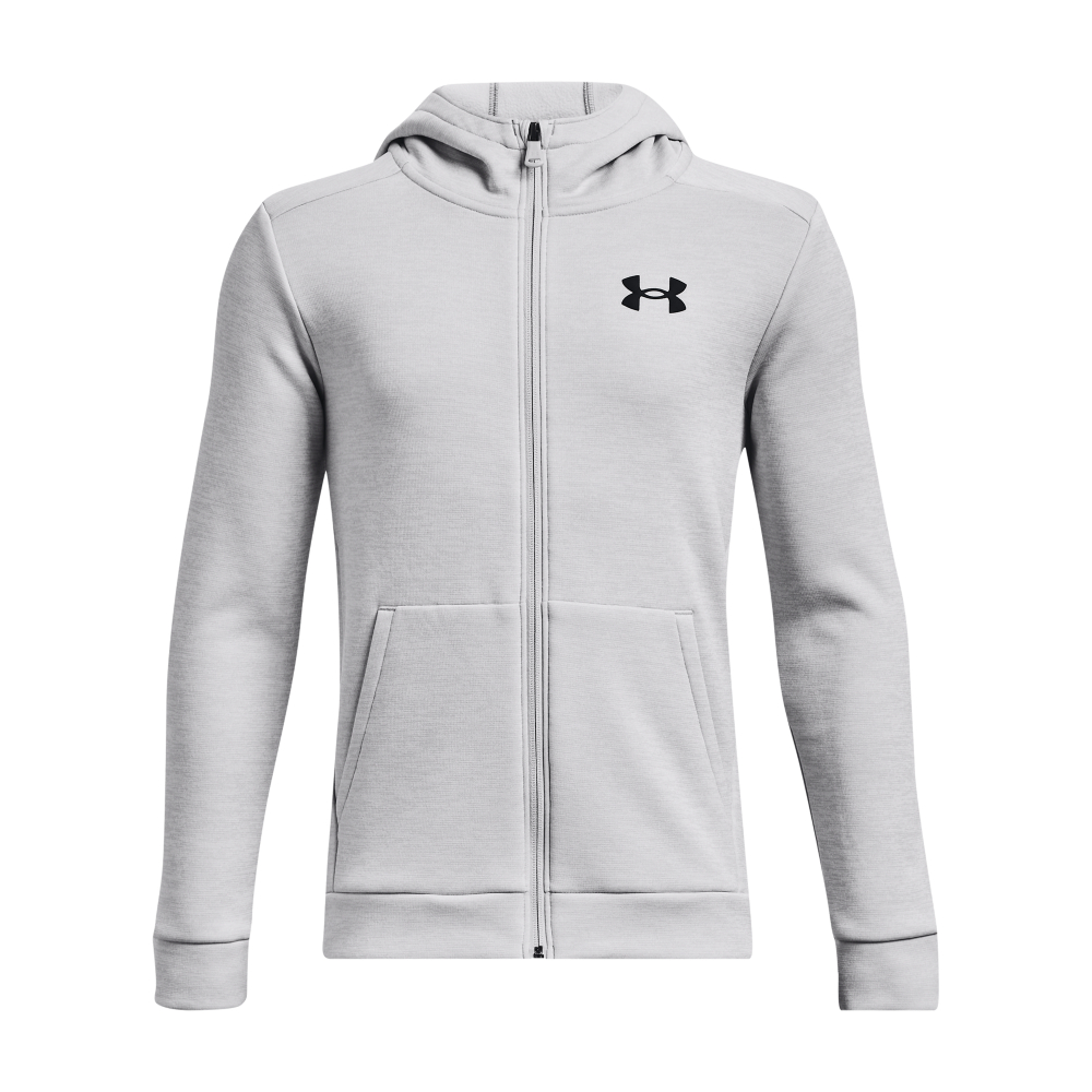 Image of Under Armour Armour Fleece Full-Zip Long-Sleeve Hoodie for Kids - Halo Gray/Black - S