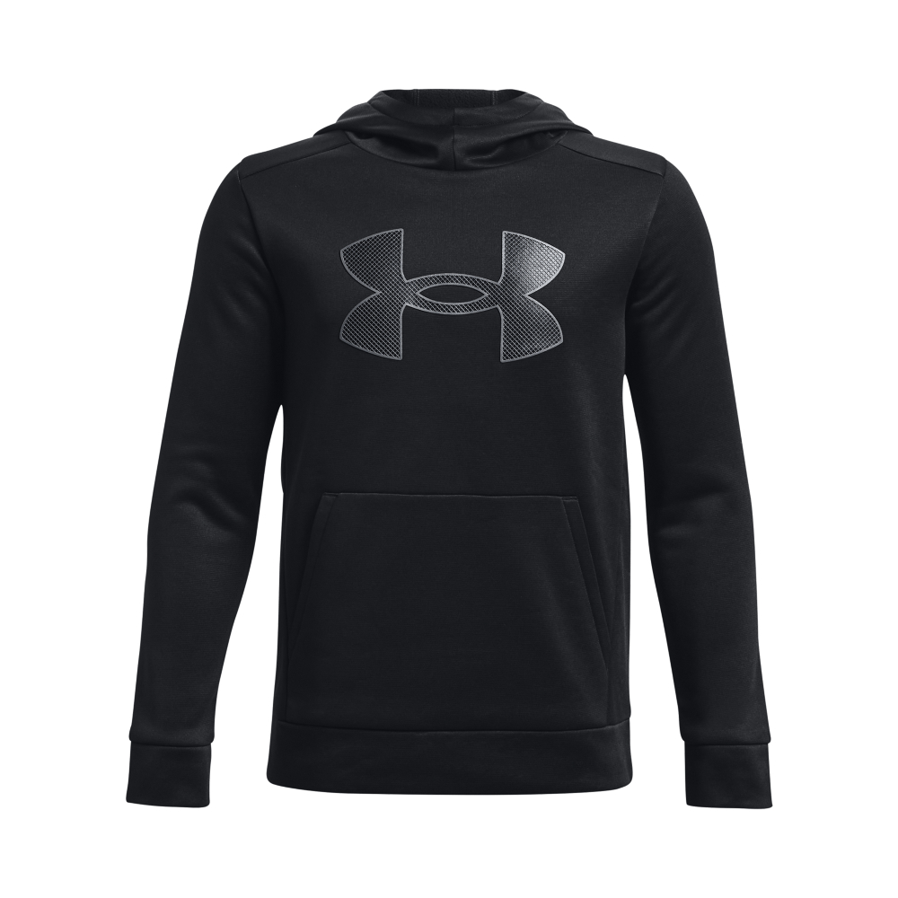 Image of Under Armour Armour Fleece Big Logo Long-Sleeve Hoodie for Kids - Black/Black/Pitch Gray - M