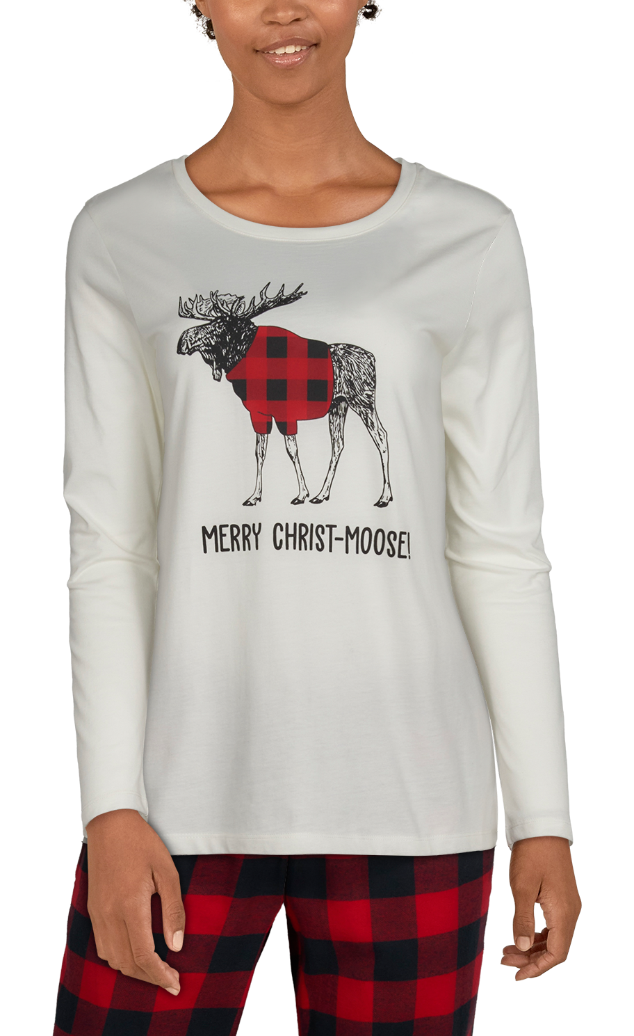NATURAL REFLECTIONS Merry Christmoose Long-Sleeve T-Shirt for Ladies