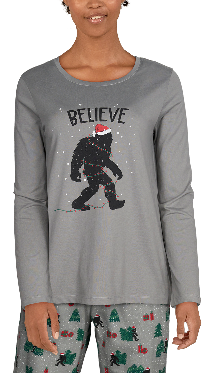 NATURAL REFLECTIONS Believe Sasquatch Holiday Long-Sleeve T-Shirt for Ladies