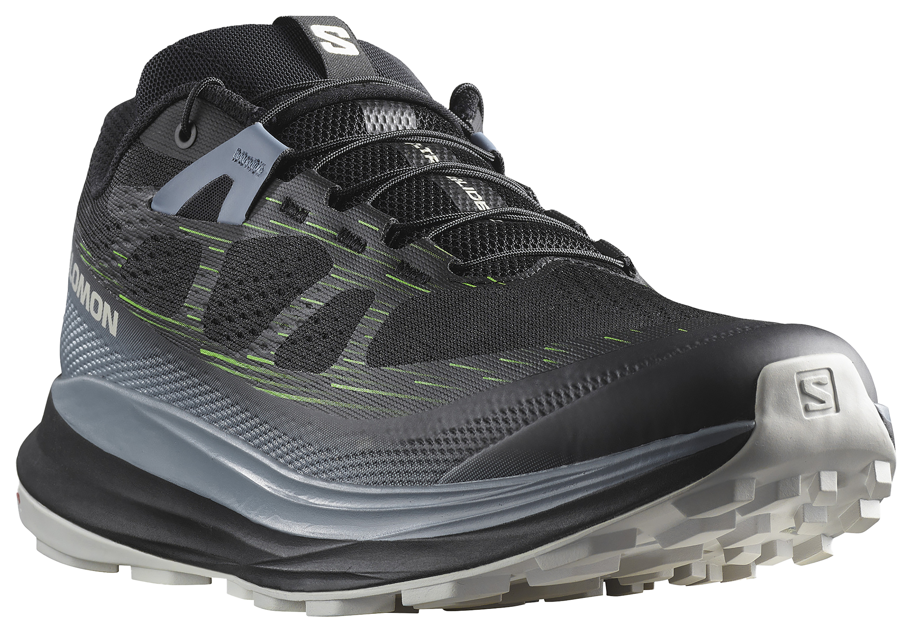 Salomon Ultra Glide 2 Trail Running Shoes for Men - Black/Flint Stone/Green Gecko - 9.5M -  00195751427715