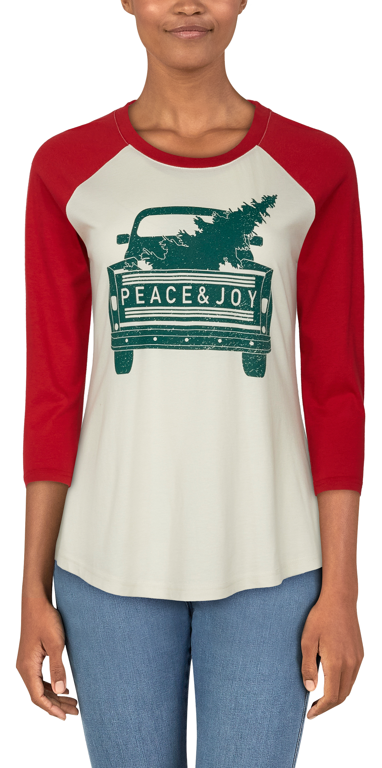 NATURAL REFLECTIONS Truck Graphic Raglan Three-Quarter-Sleeve Baseball T-Shirt for Ladies
