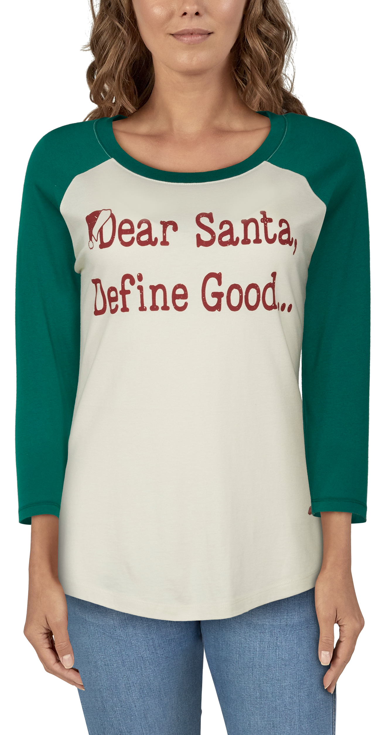 NATURAL REFLECTIONS Dear Santa Long-Sleeve Raglan T-Shirt for Ladies