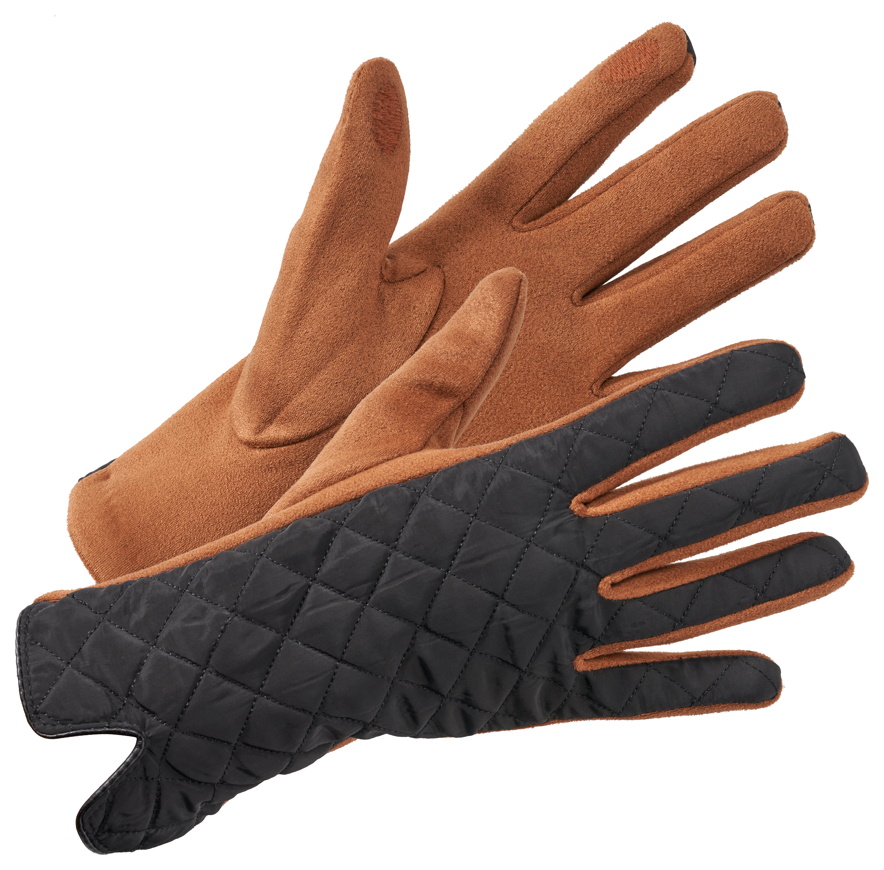 Image of Natural Reflections Quilted Faux-Suede Gloves - Black/Tan