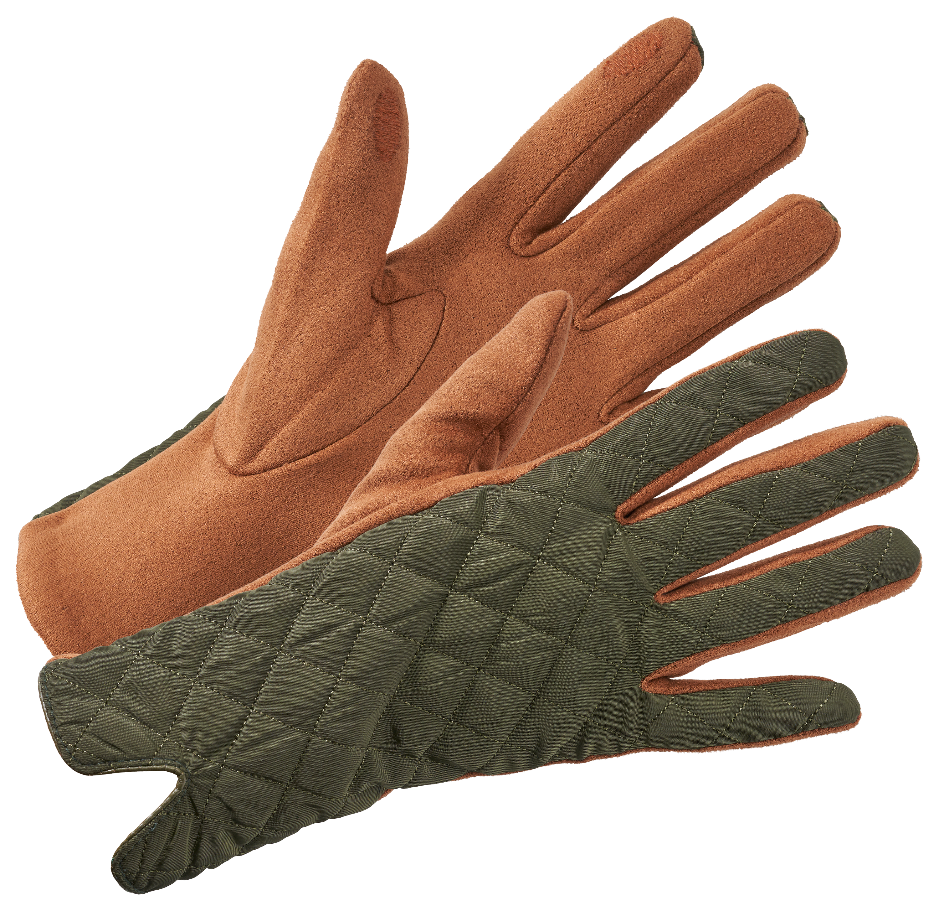 Image of Natural Reflections Quilted Faux-Suede Gloves - Olive/Tan