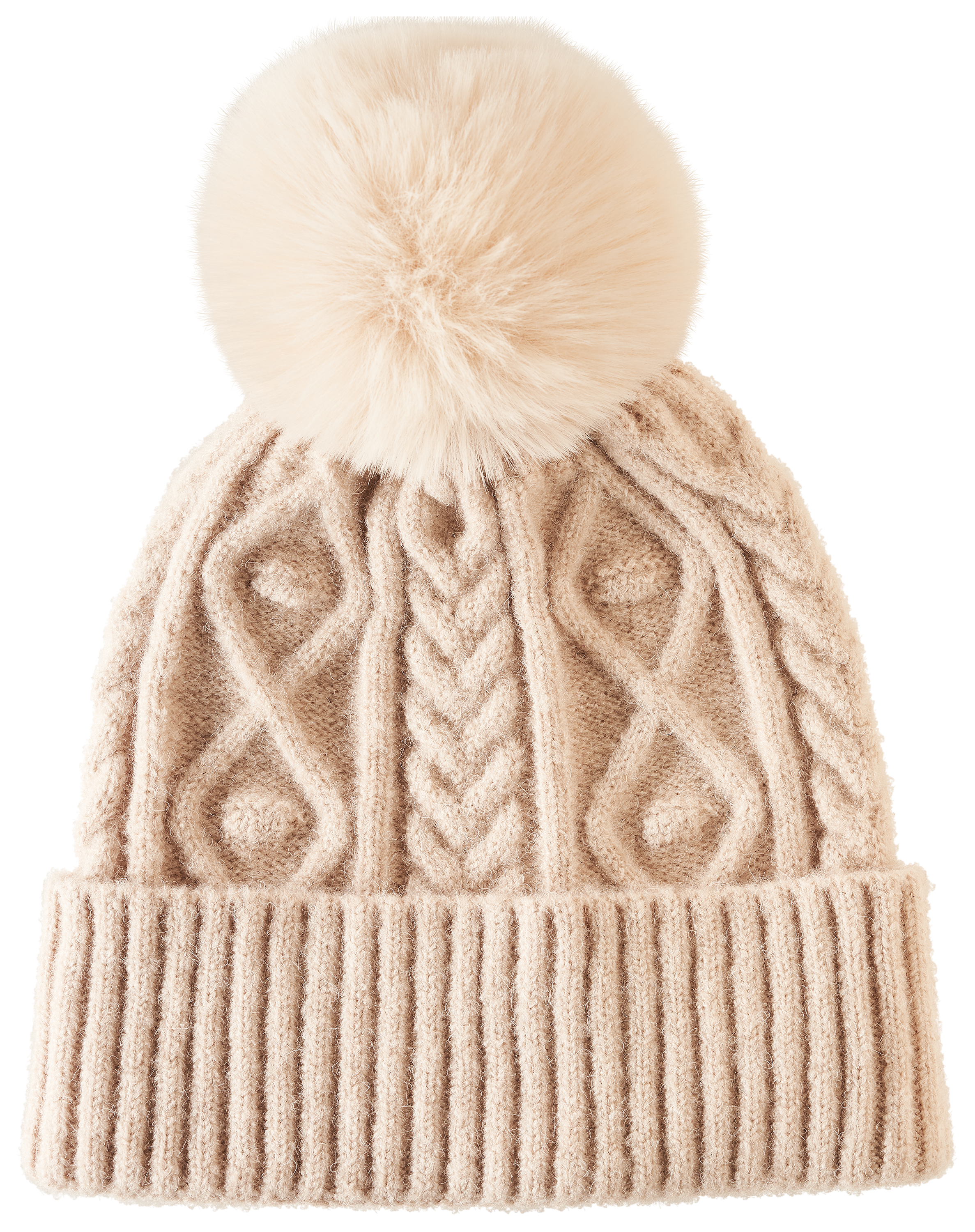 Image of Natural Reflections Cable Knit Pom Beanie for Ladies - Cream