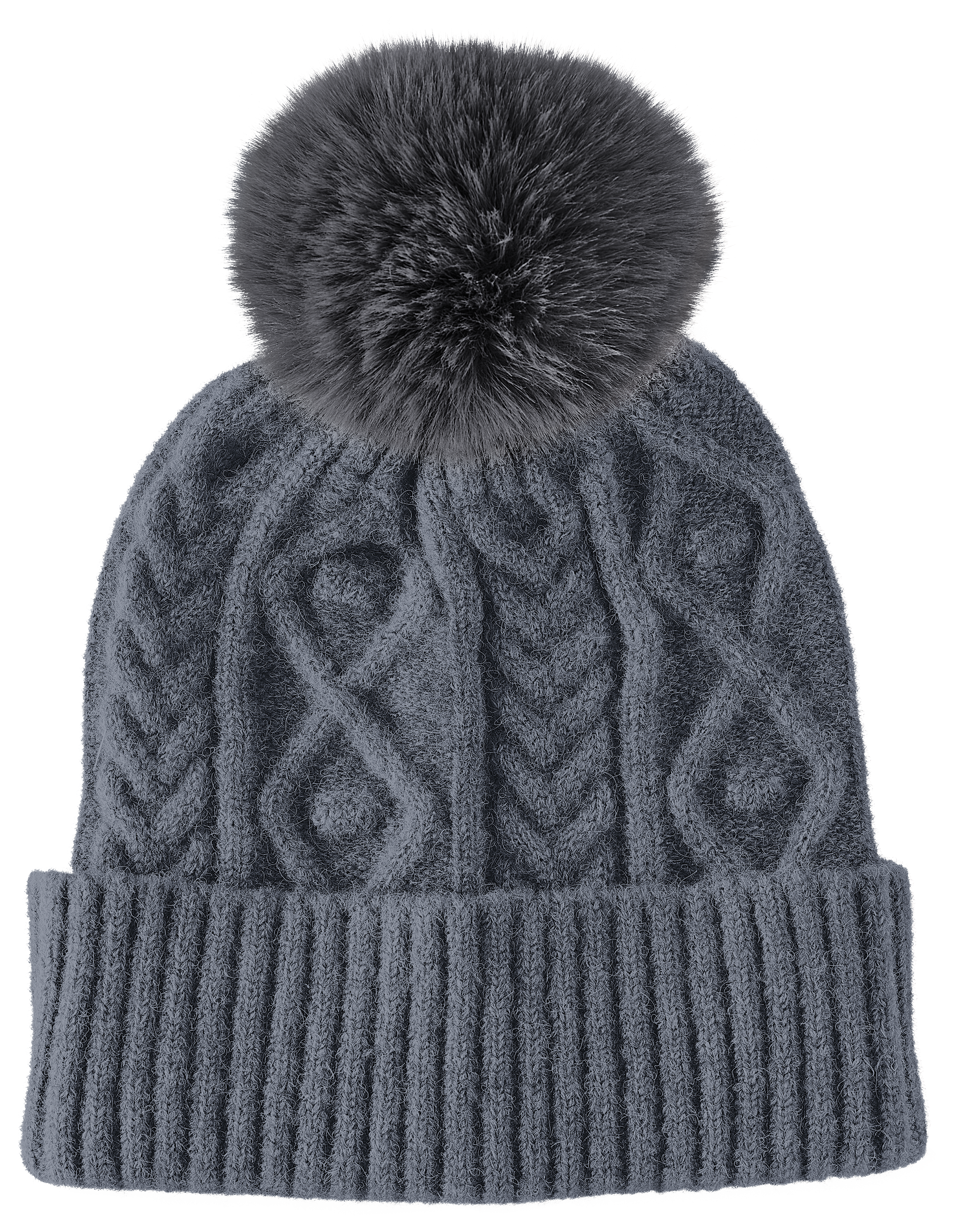 NATURAL REFLECTIONS Cable Knit Pom Beanie