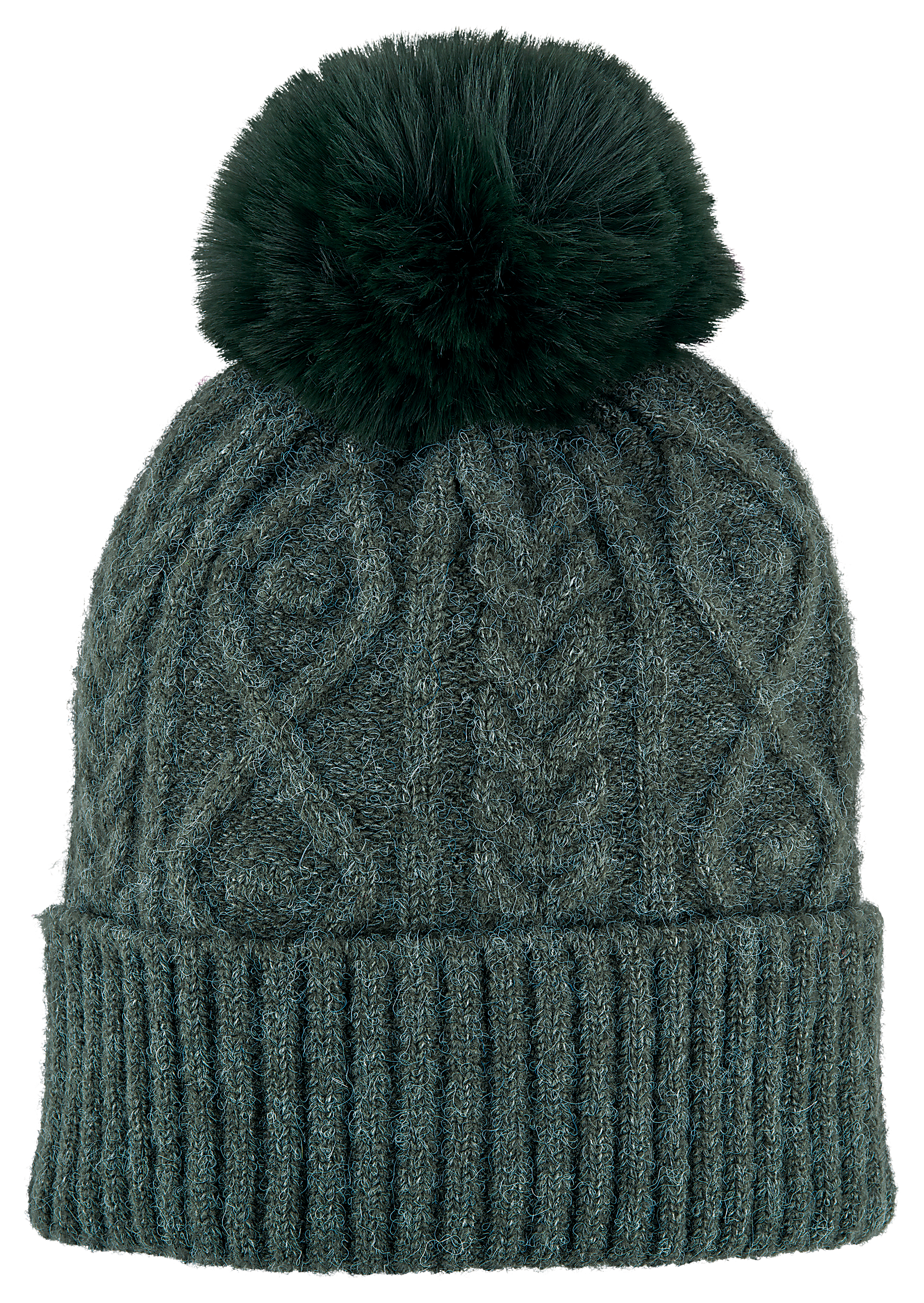 Image of Natural Reflections Cable Knit Pom Beanie for Ladies - Green