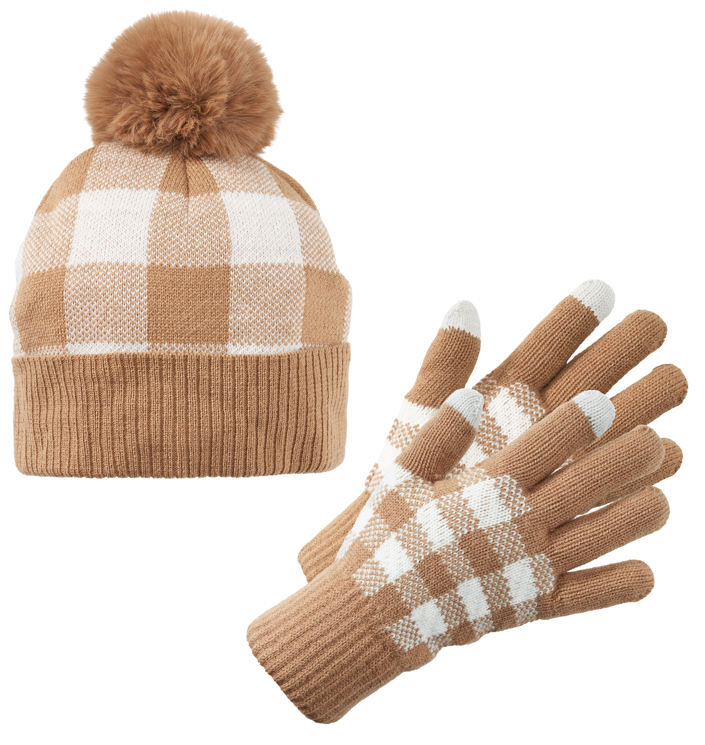 Image of Natural Reflections Fleece-Lined Beanie and Glove Set - Buffalo Check