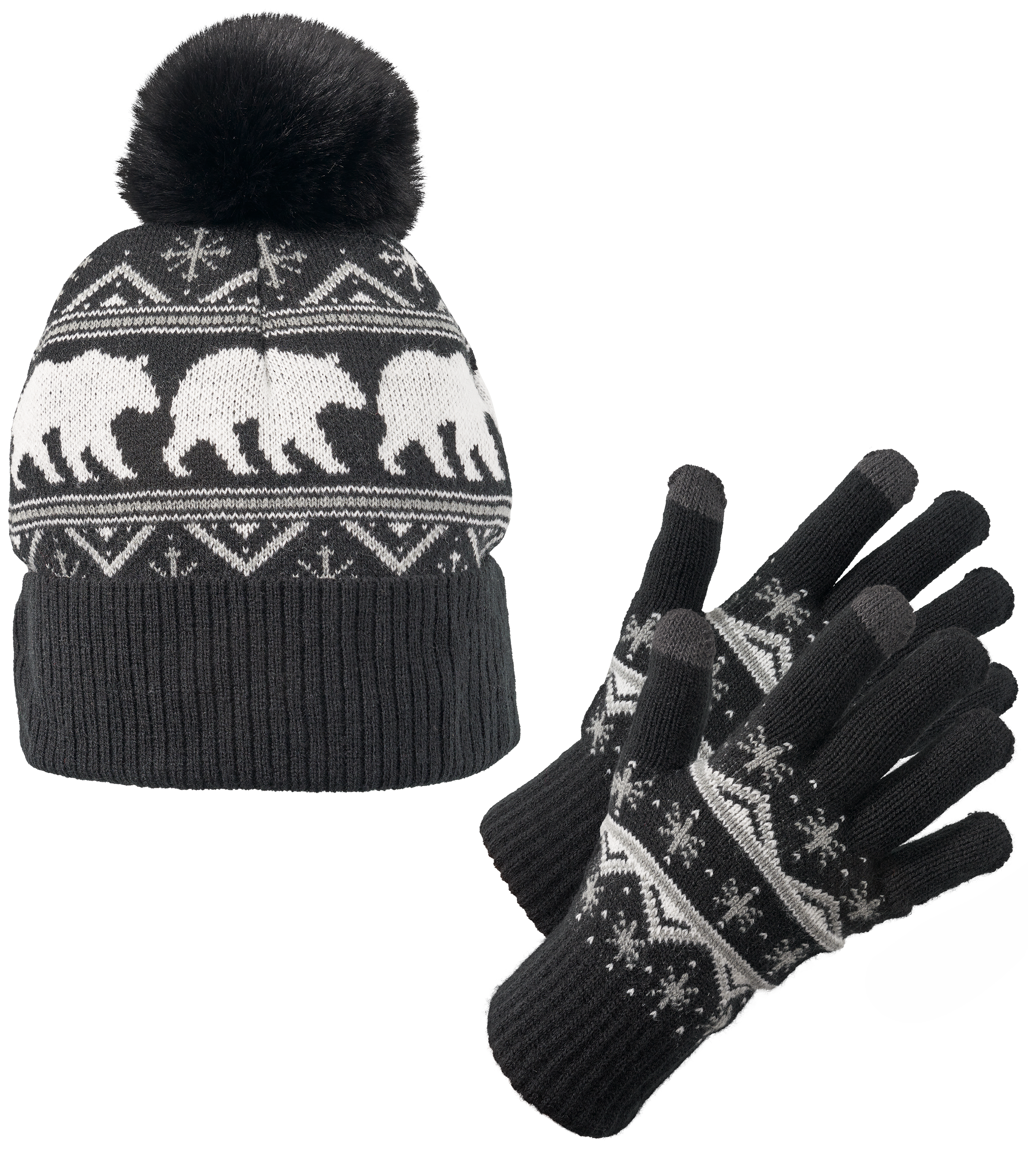 Image of Natural Reflections Fleece-Lined Beanie and Glove Set - Bear Trek