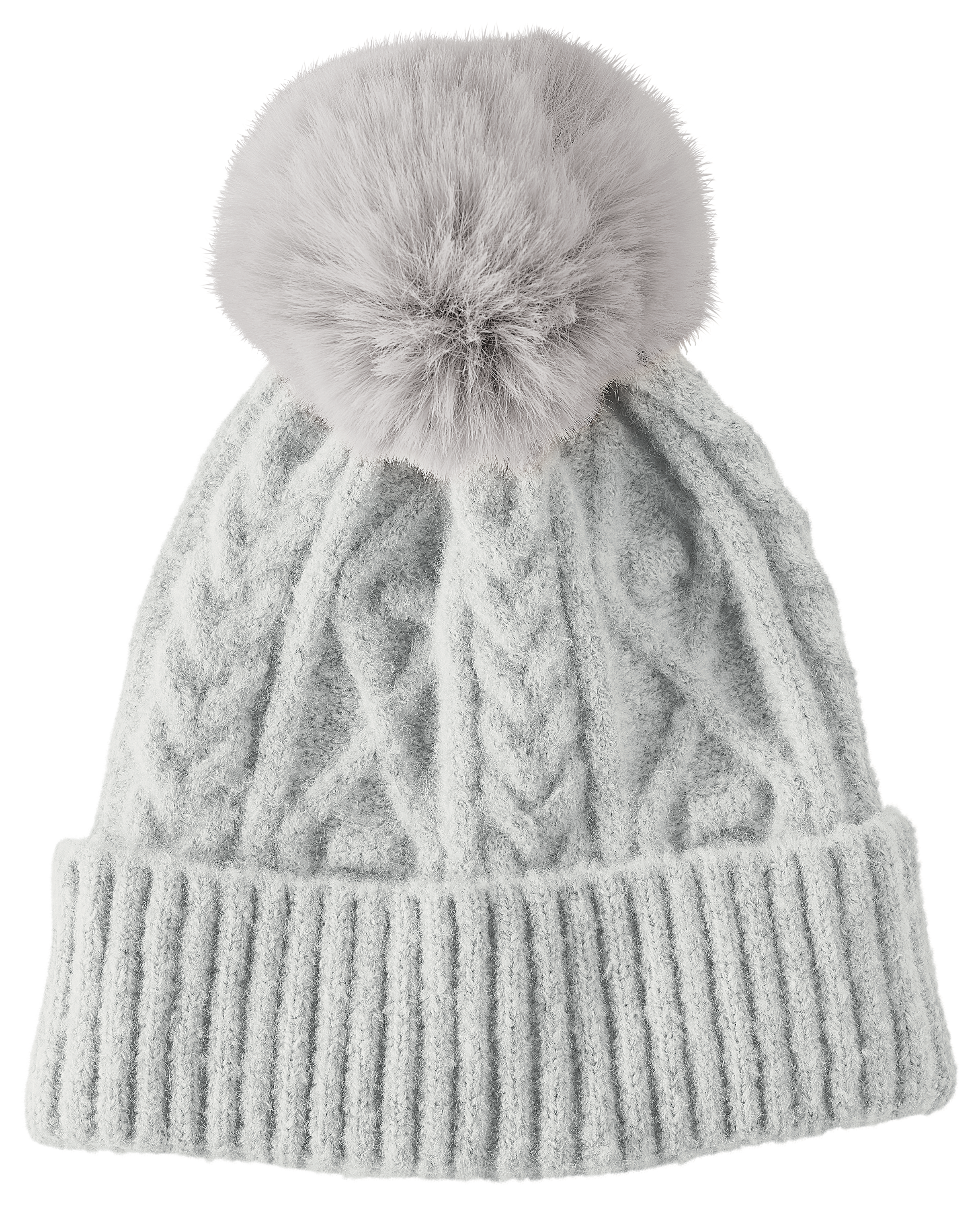 Image of Natural Reflections Cable Knit Pom Beanie for Ladies - Grey