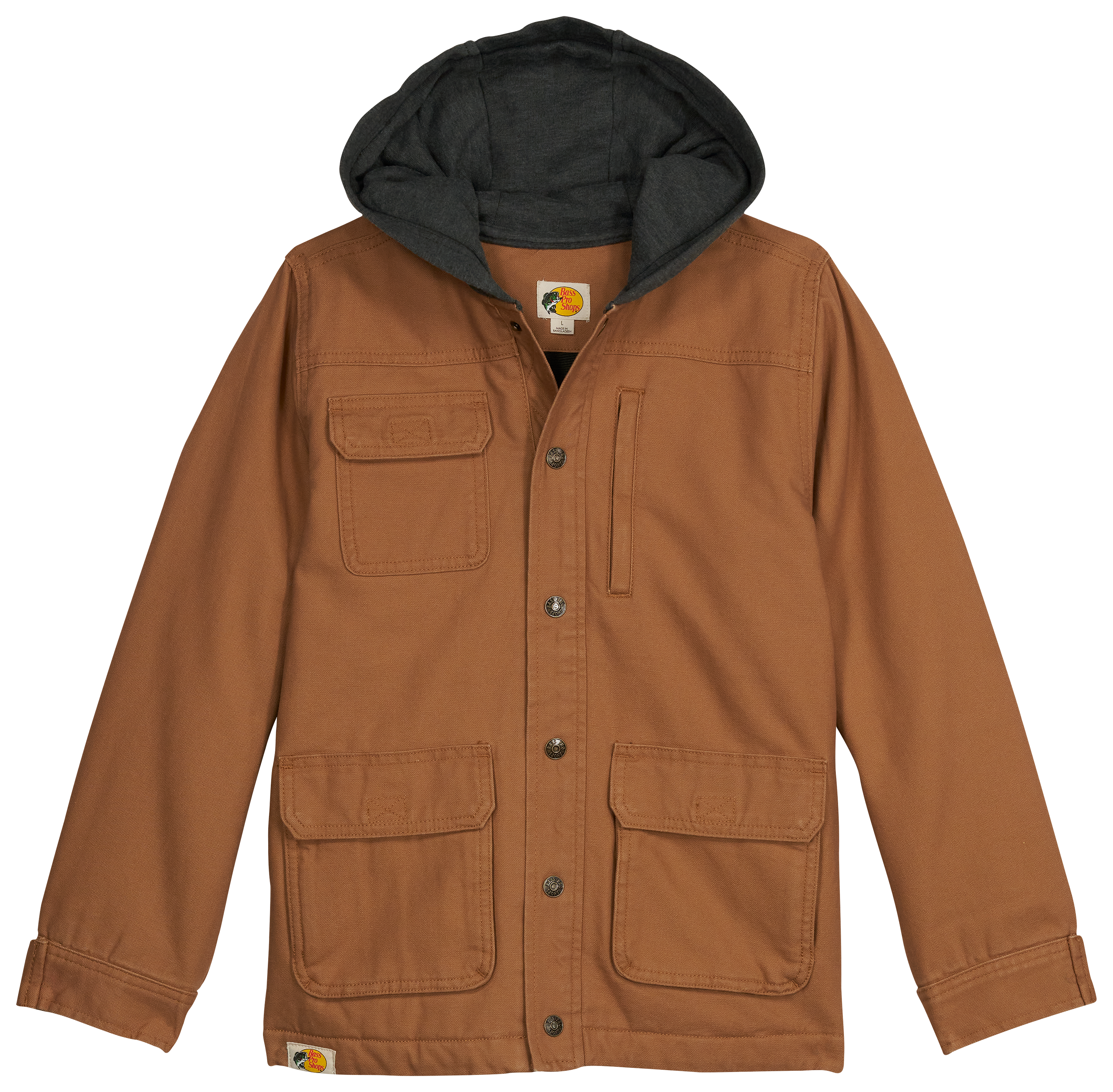Image of Bass Pro Shops Snap-Front Hooded Work Jacket for Kids - Brown