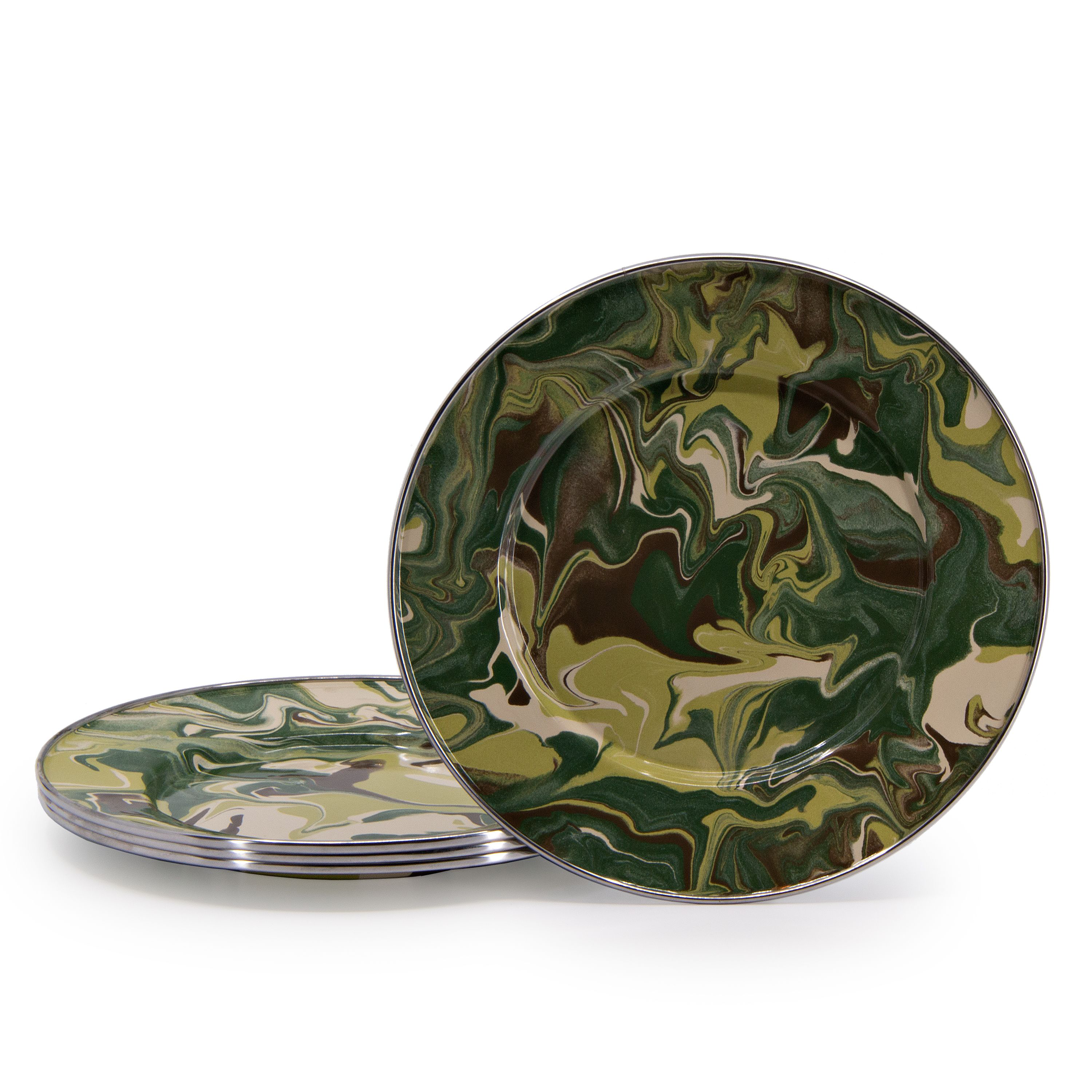 Image of Golden Rabbit Camouflage Enamelware Sandwich Plates 4-Pack