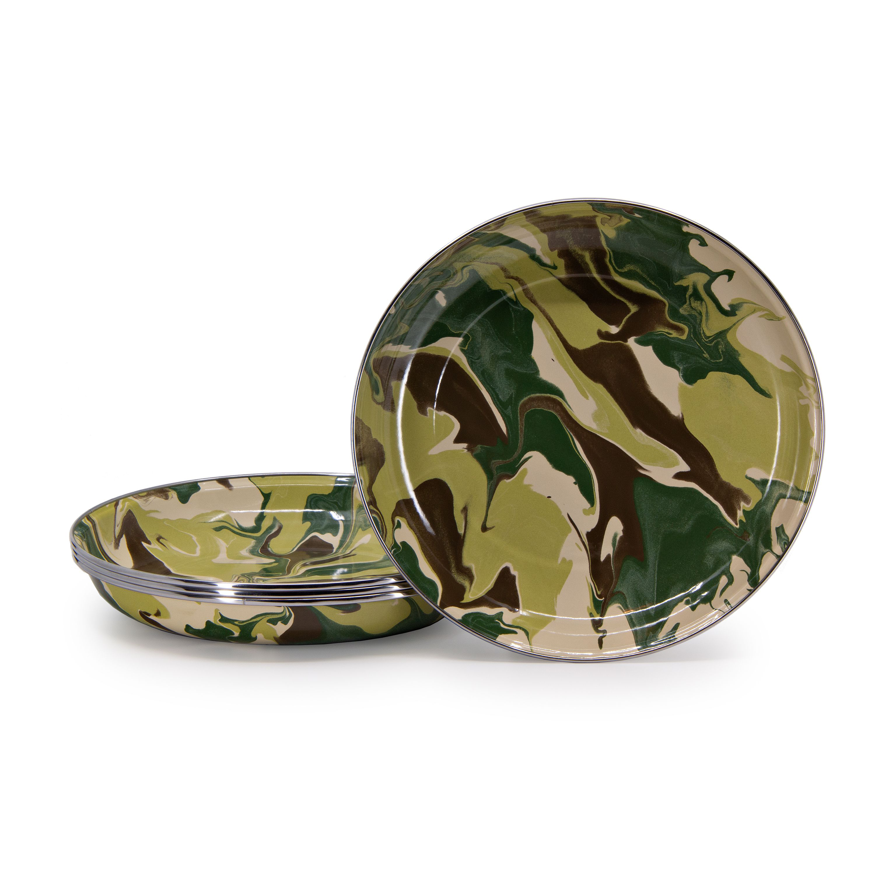 Image of Golden Rabbit Camouflage Enamelware Pasta Plates 4-Pack