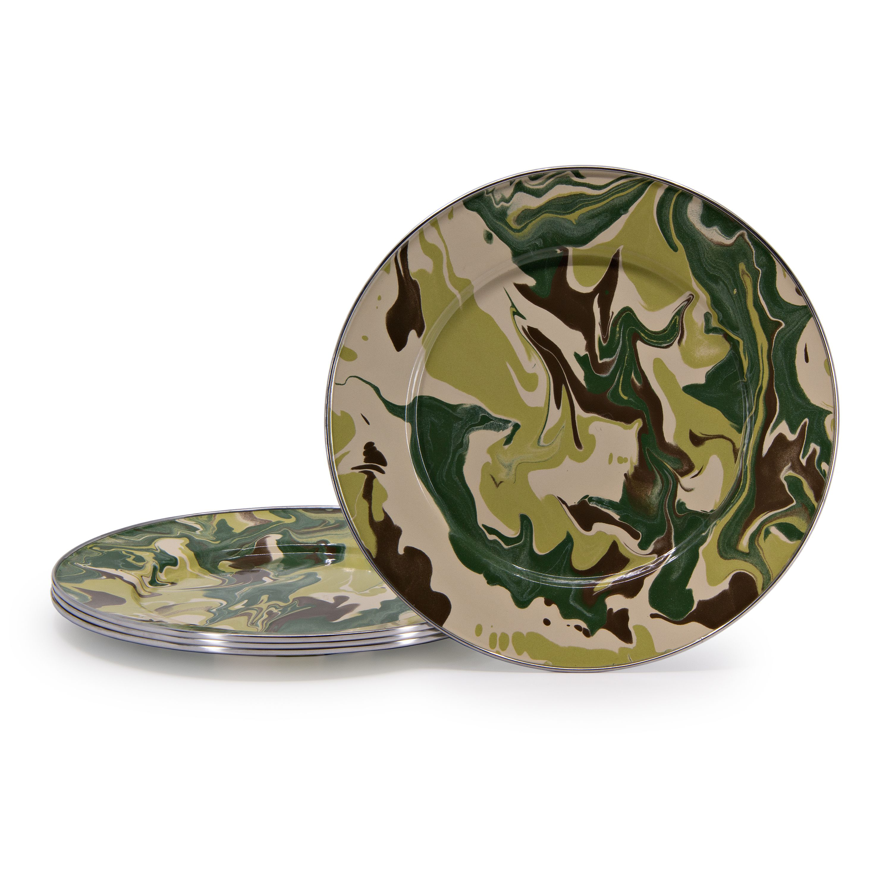 Image of Golden Rabbit Camouflage Enamelware Dinner Plates 4-Pack