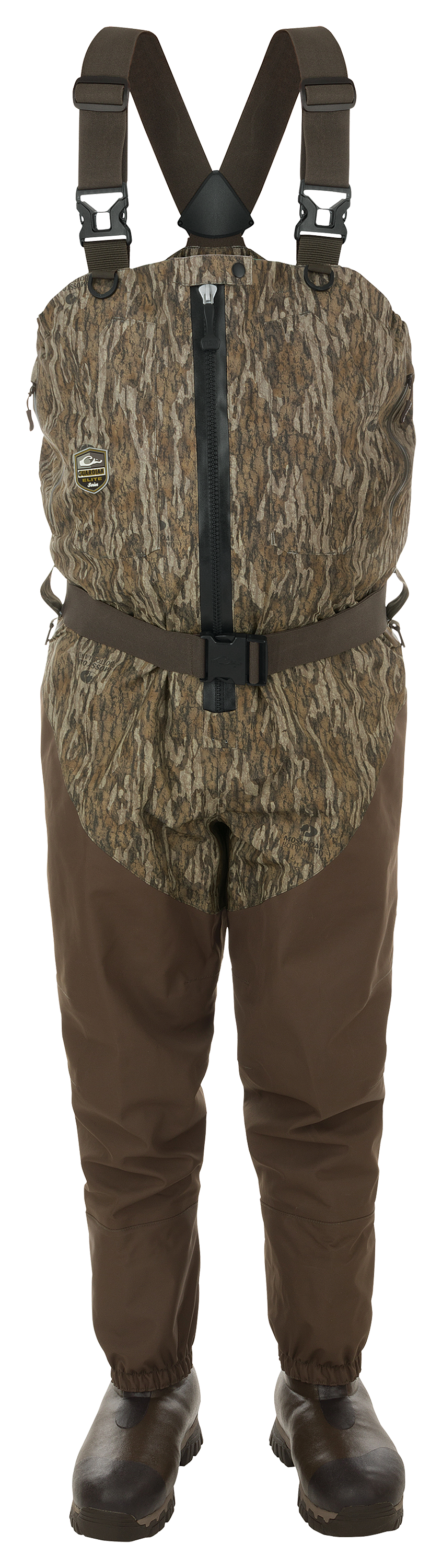 Drake Waterfowl Systems Guardian Elite Front Zip Breathable Waders for Men - Mossy Oak Bottomland - 8/Medium