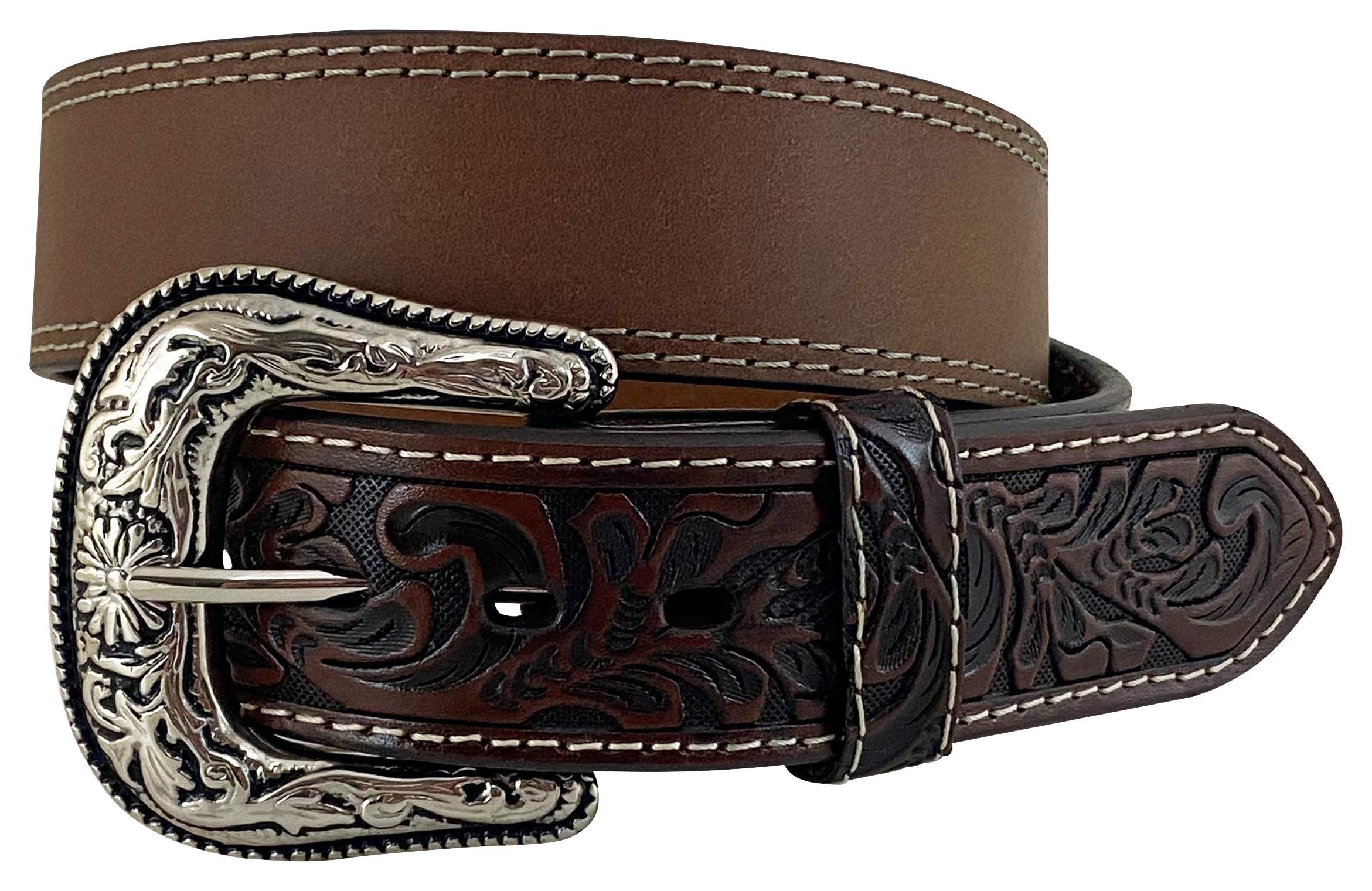 REDHEAD Ranch Tooled Double-Stitch Leather Belt