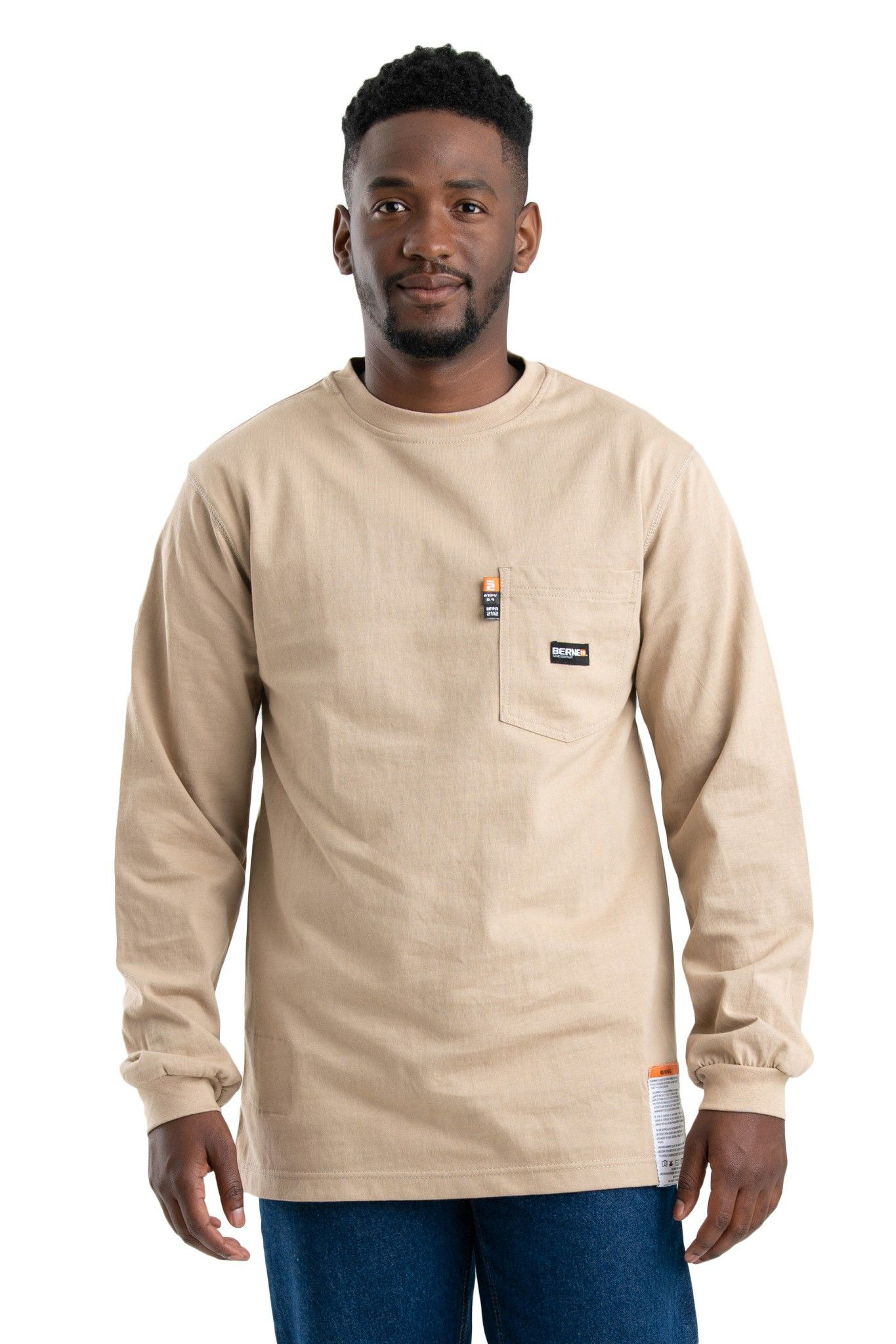 Berne Berne Flame-Resistant Crew-Neck Long-Sleeve Pocket T-Shirt for Men - Khaki - $69.99 at Bass Pro Shops