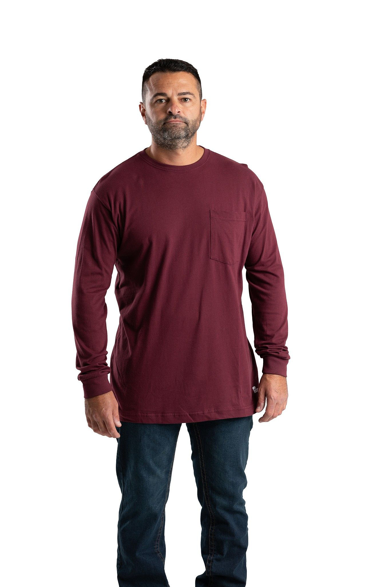 Image of Berne Heavyweight Long-Sleeve Pocket T-Shirt for Men - Maroon
