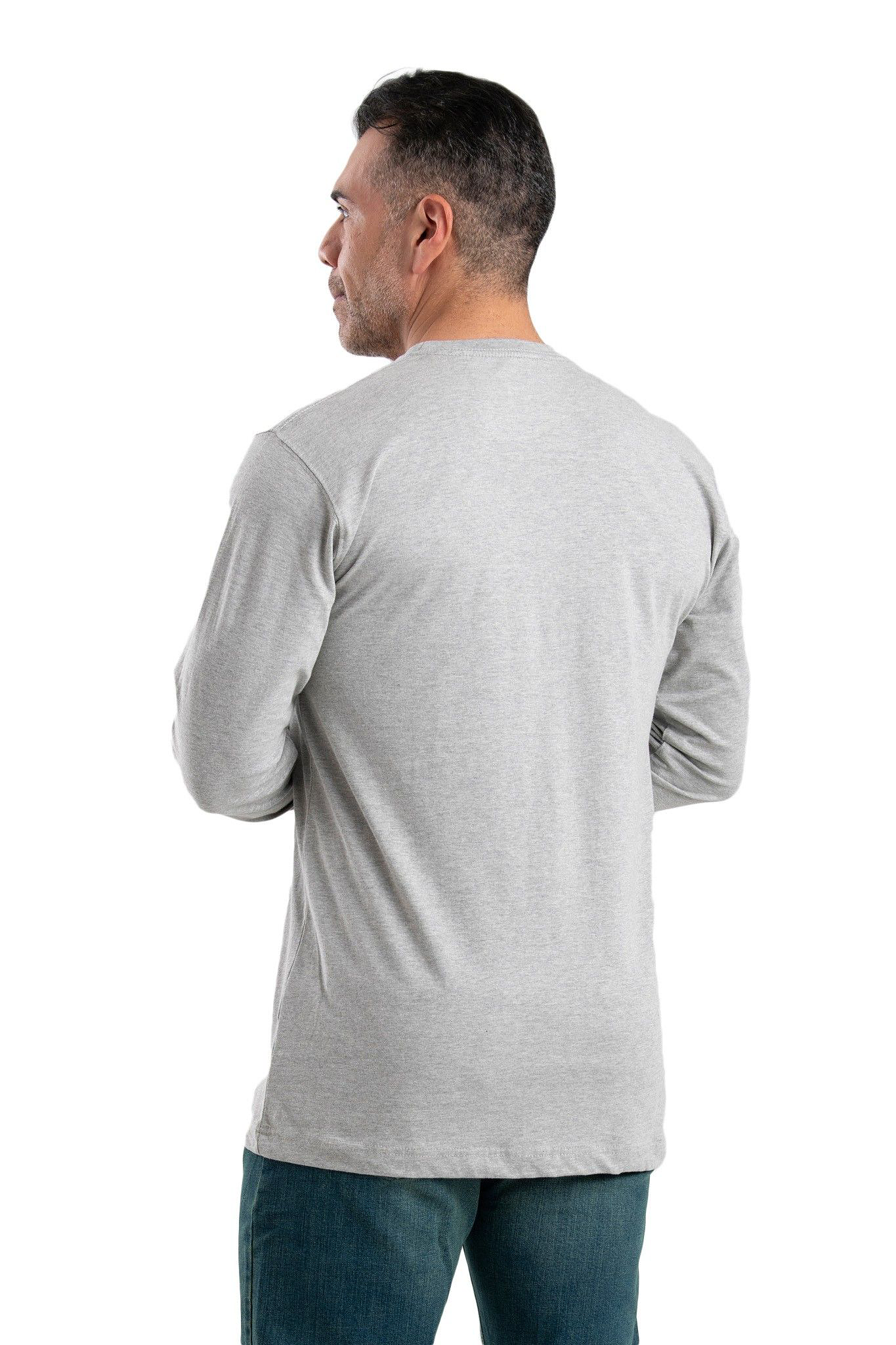 Image of Berne Heavyweight Long-Sleeve Pocket T-Shirt for Men - Grey