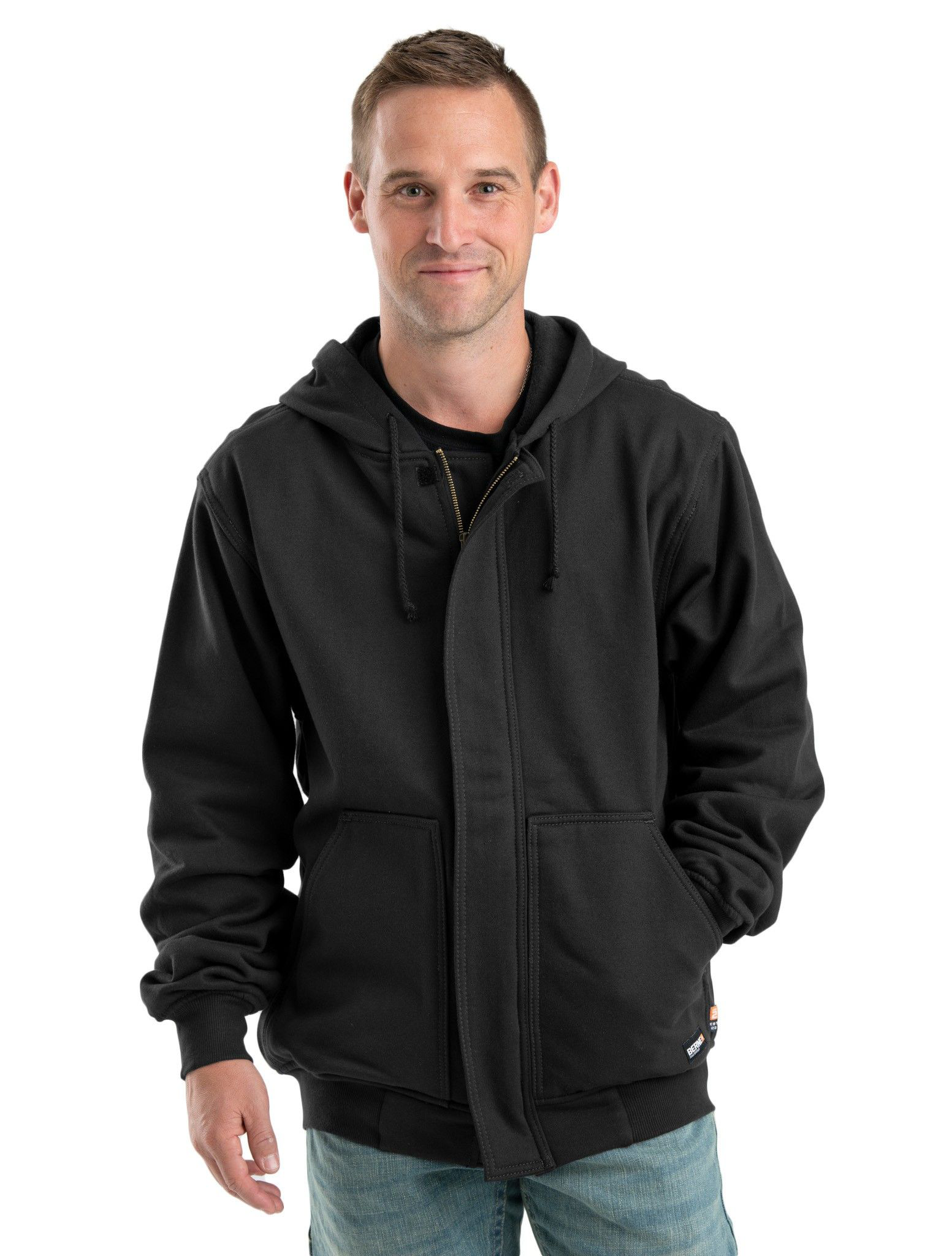 Image of Berne Flame-Resistant Full-Zip NFPA 2112 Long-Sleeve Hoodie for Men - Black