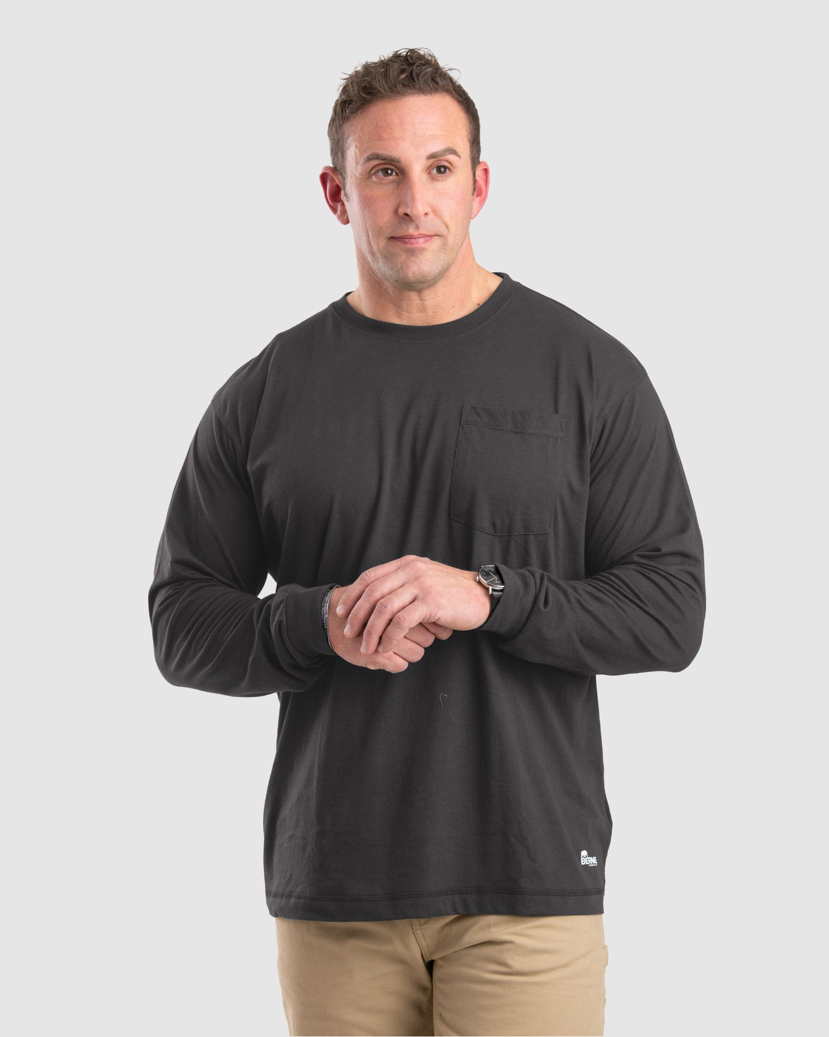 Image of Berne Performance Long-Sleeve Pocket T-Shirt for Men - Slate