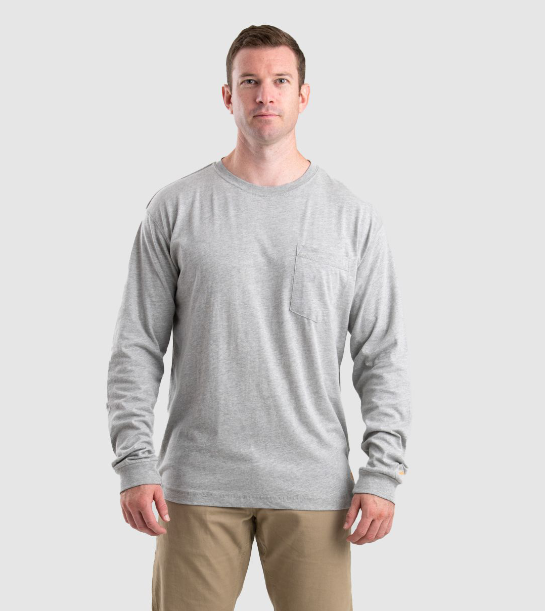 Image of Berne Performance Long-Sleeve Pocket T-Shirt for Men - Grey