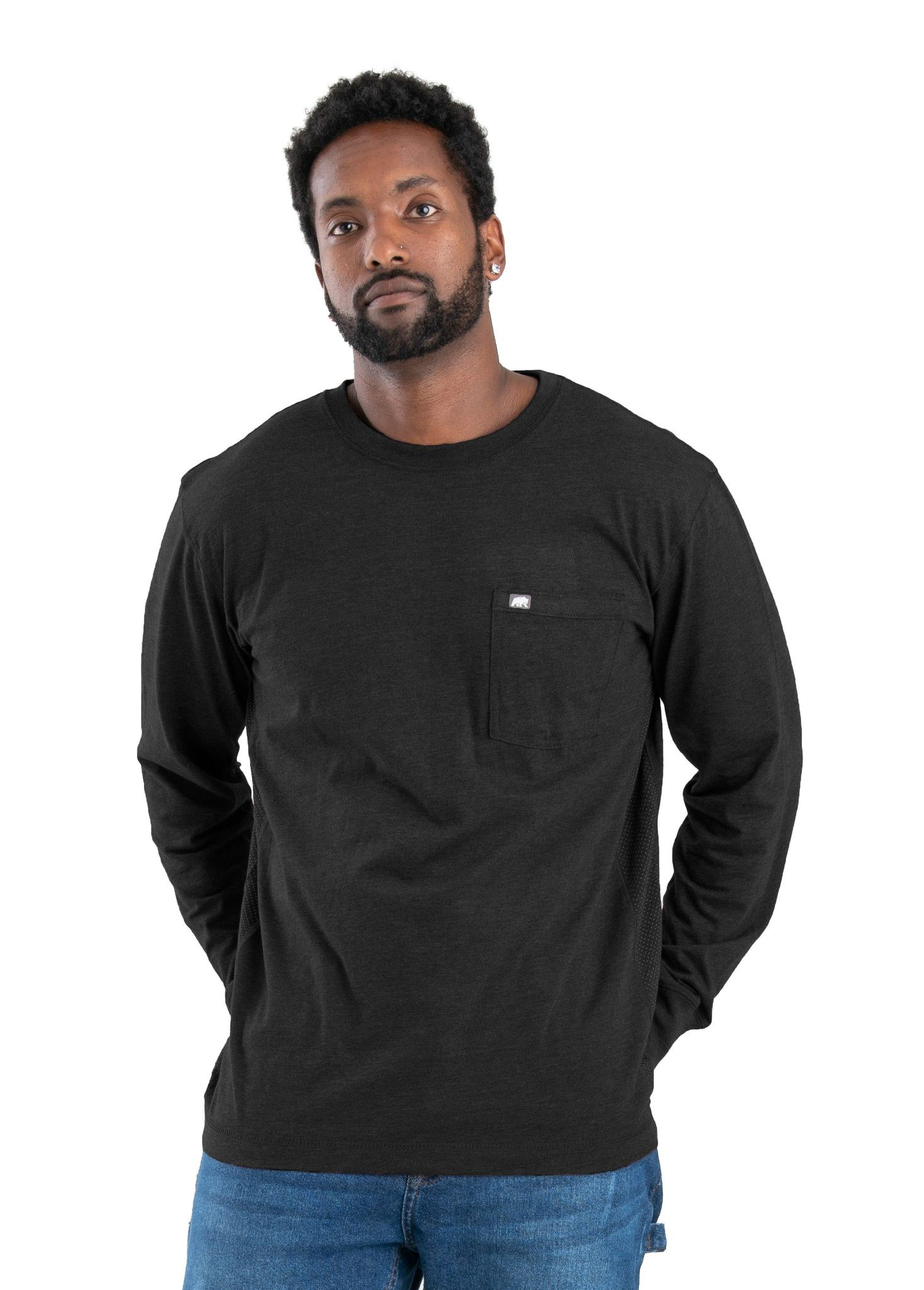 Image of Berne WorkVent Performance Long-Sleeve Pocket T-Shirt for Men - Black