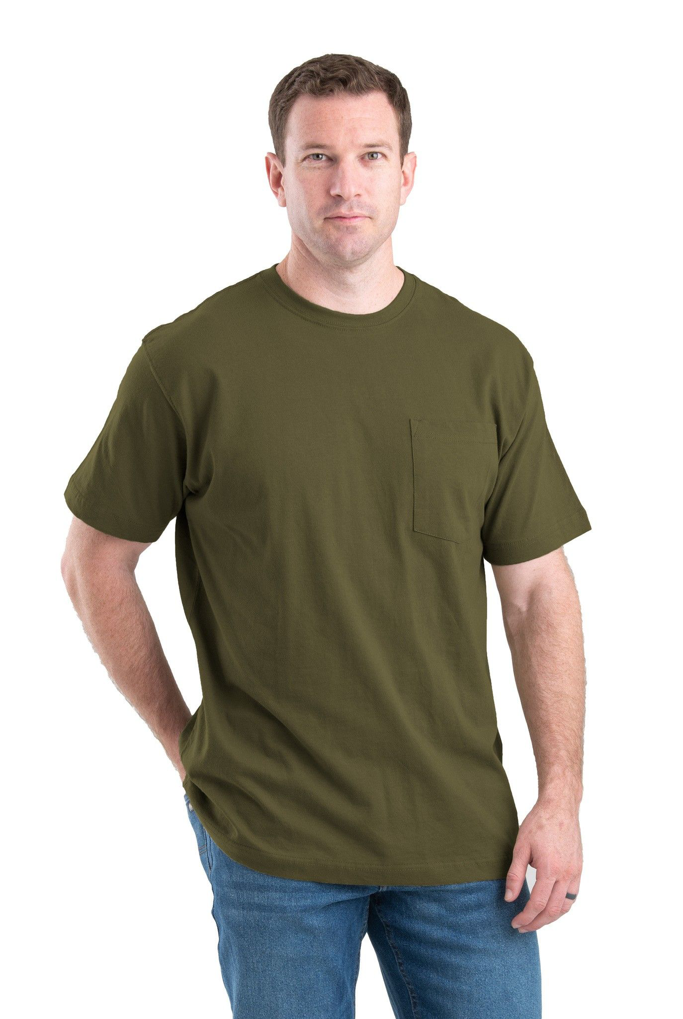 Image of Berne Heavyweight Short-Sleeve Pocket T-Shirt for Men - Light Olive