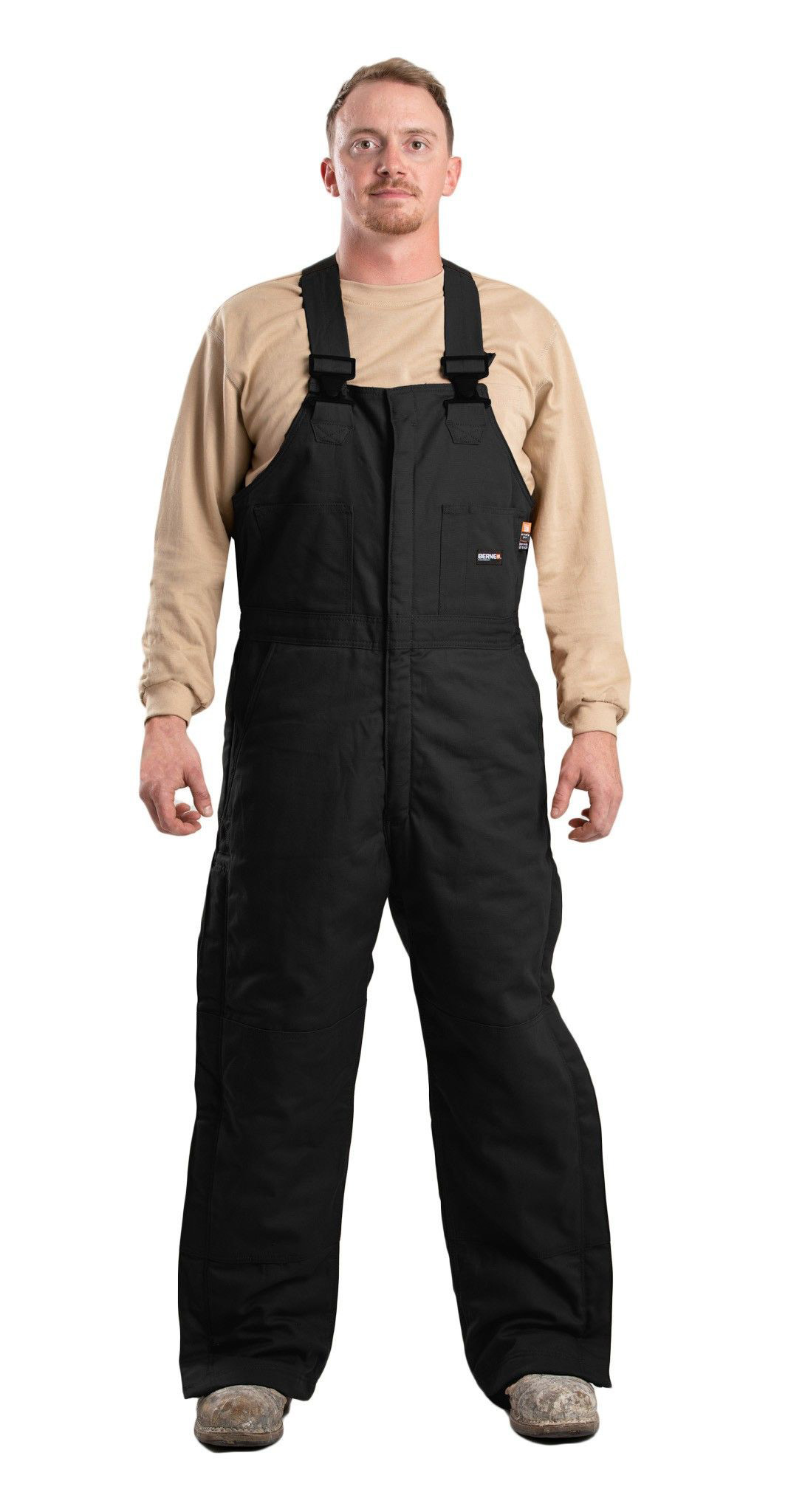 Berne Flame-Resistant Duck Bib Overalls for Men - Black - - Short