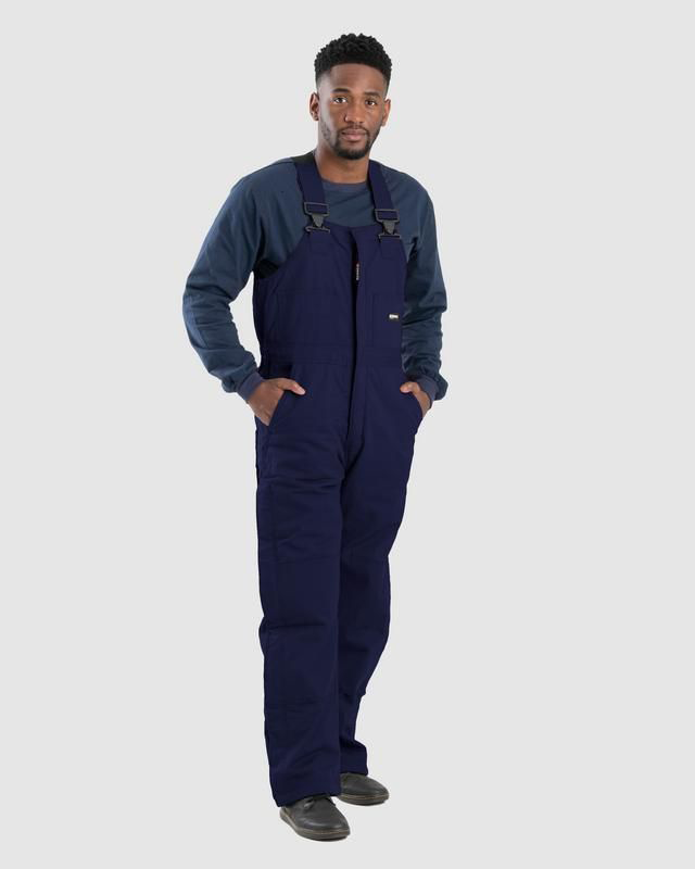 Image of Berne Flame-Resistant Duck Bib Overalls - Navy