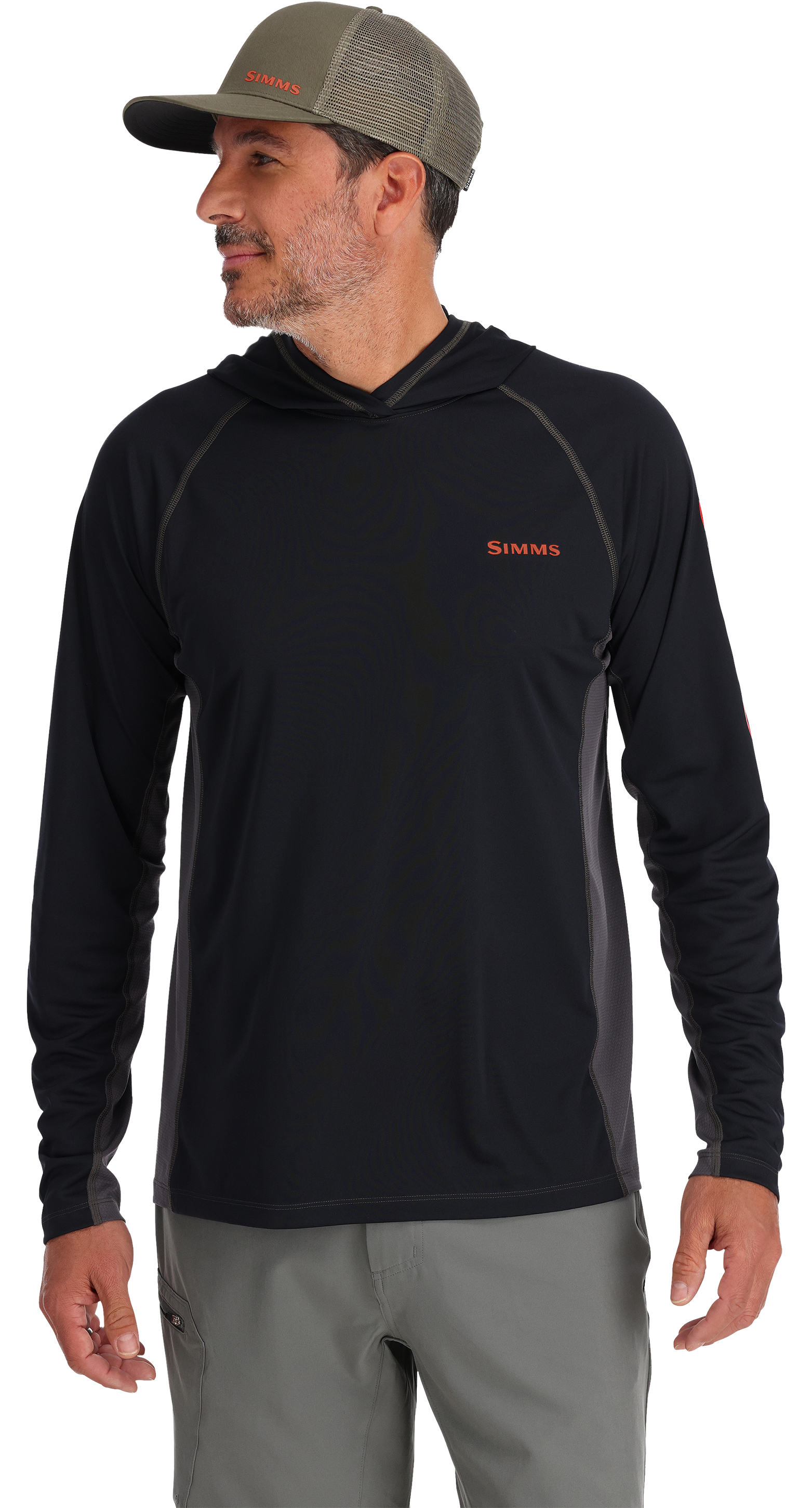 Image of Simms Challenger Solar Long-Sleeve Hoodie for Men - Black/Slate - M