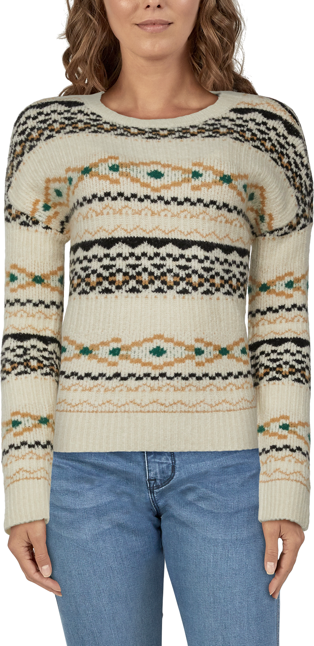 Image of Natural Reflections Fair Isle Crew-Neck Long-Sleeve Sweater for Ladies - Oatmeal - M