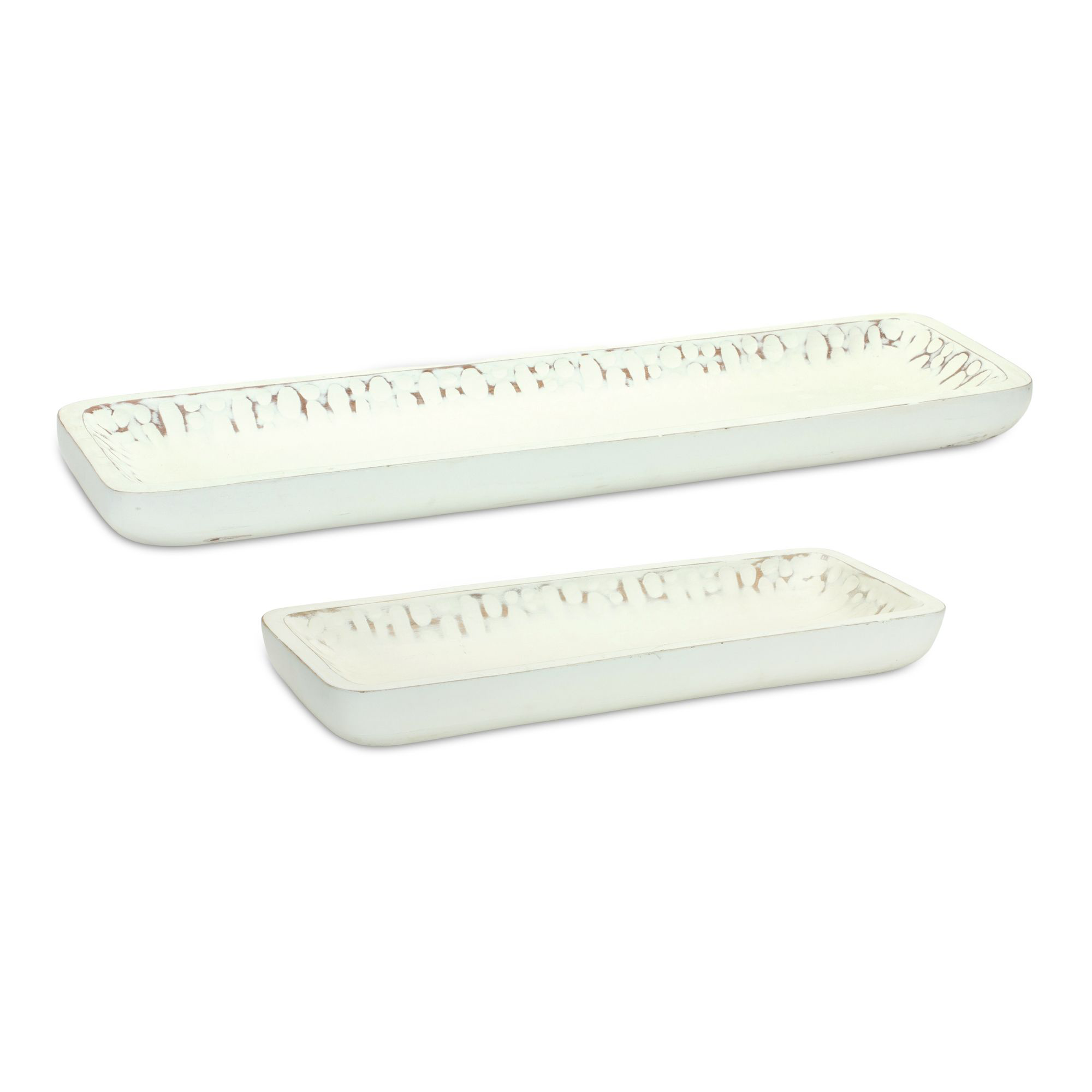Image of Melrose International Mango Wood Trays Set of 2 - White