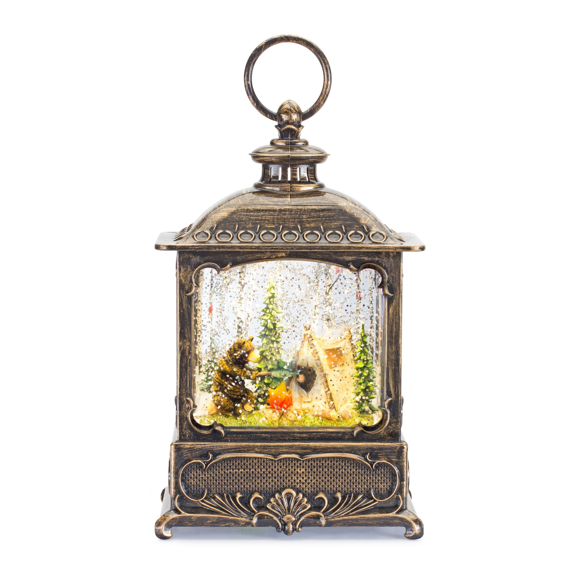 Image of Melrose International Bear Camp Lighted-Lantern Snow Globe