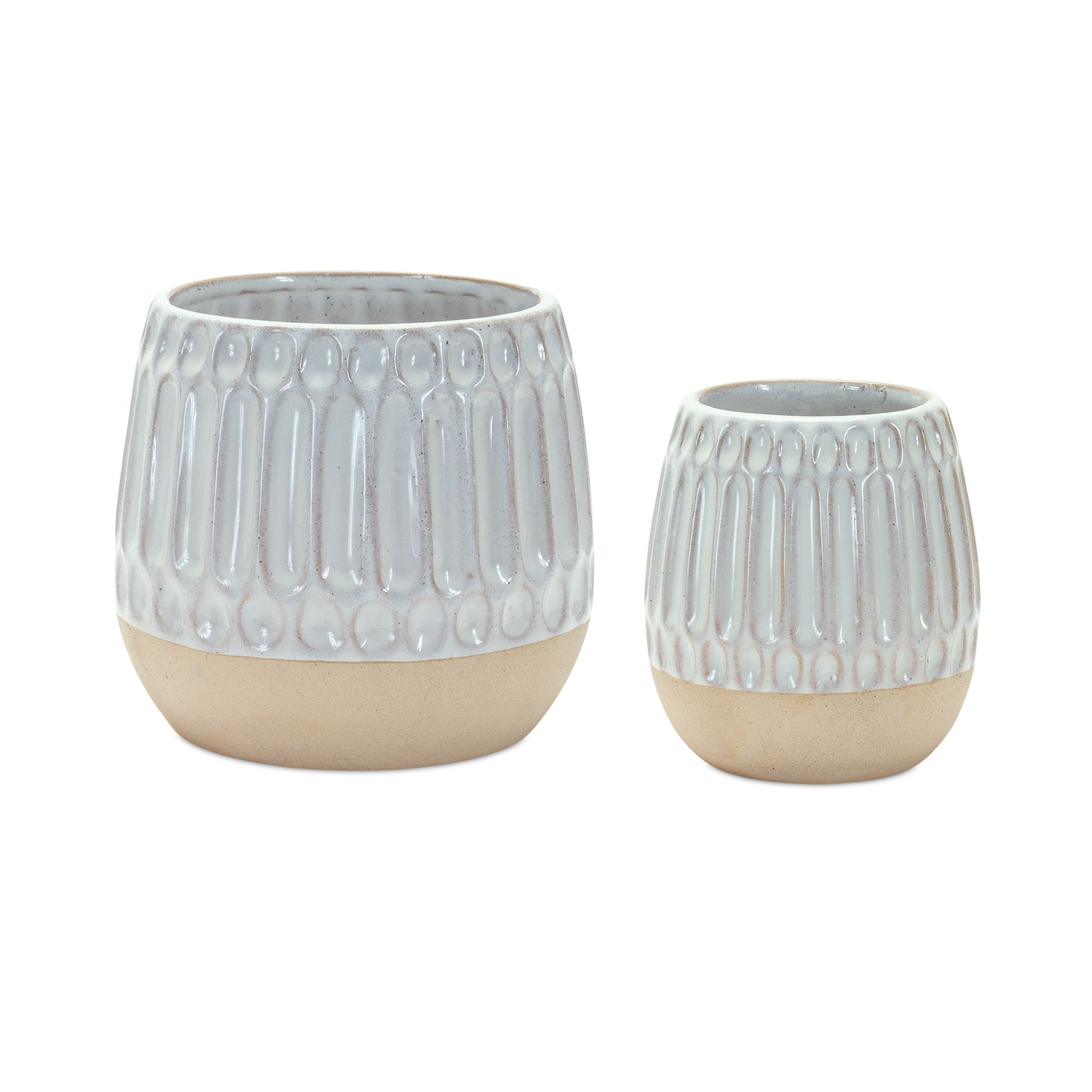 Image of Melrose International Porcelain Ribbed Glass Vases