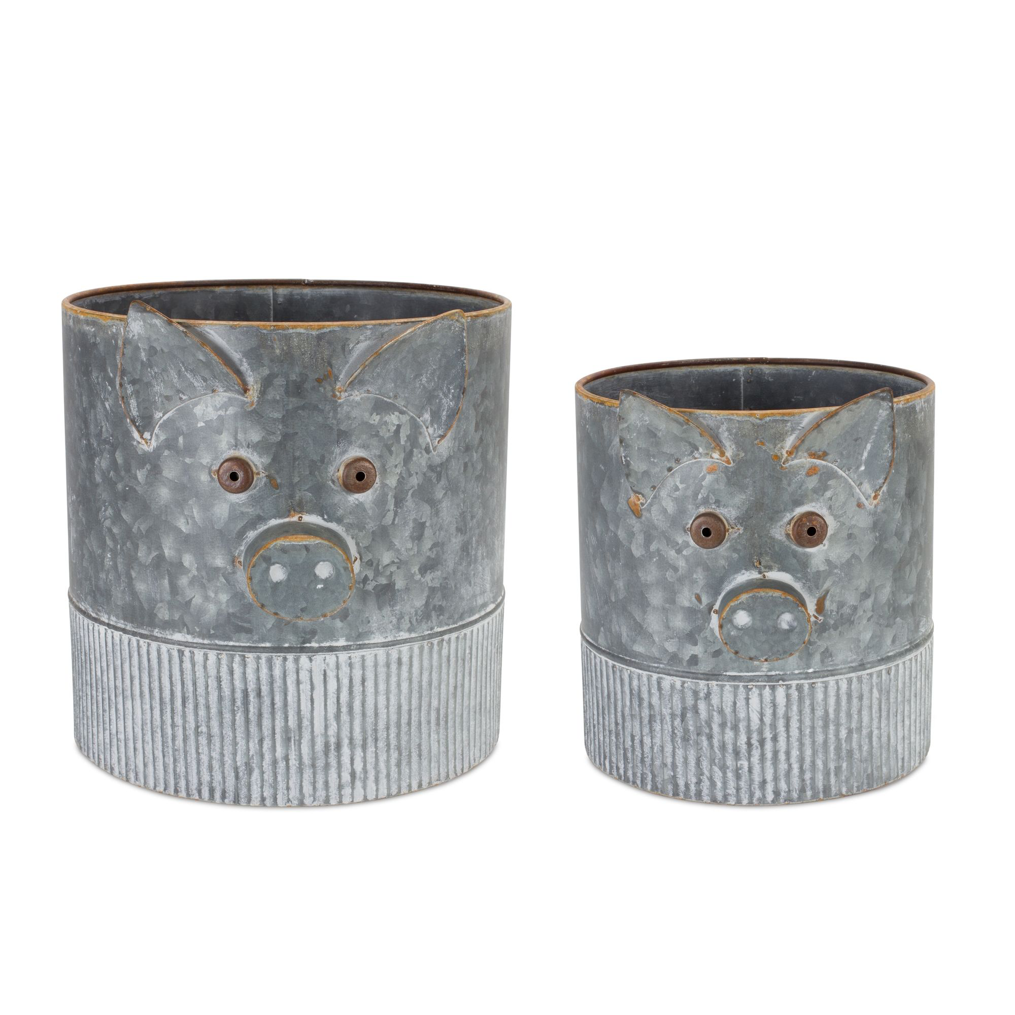 Image of Melrose International Galvanized Metal Pig Planters