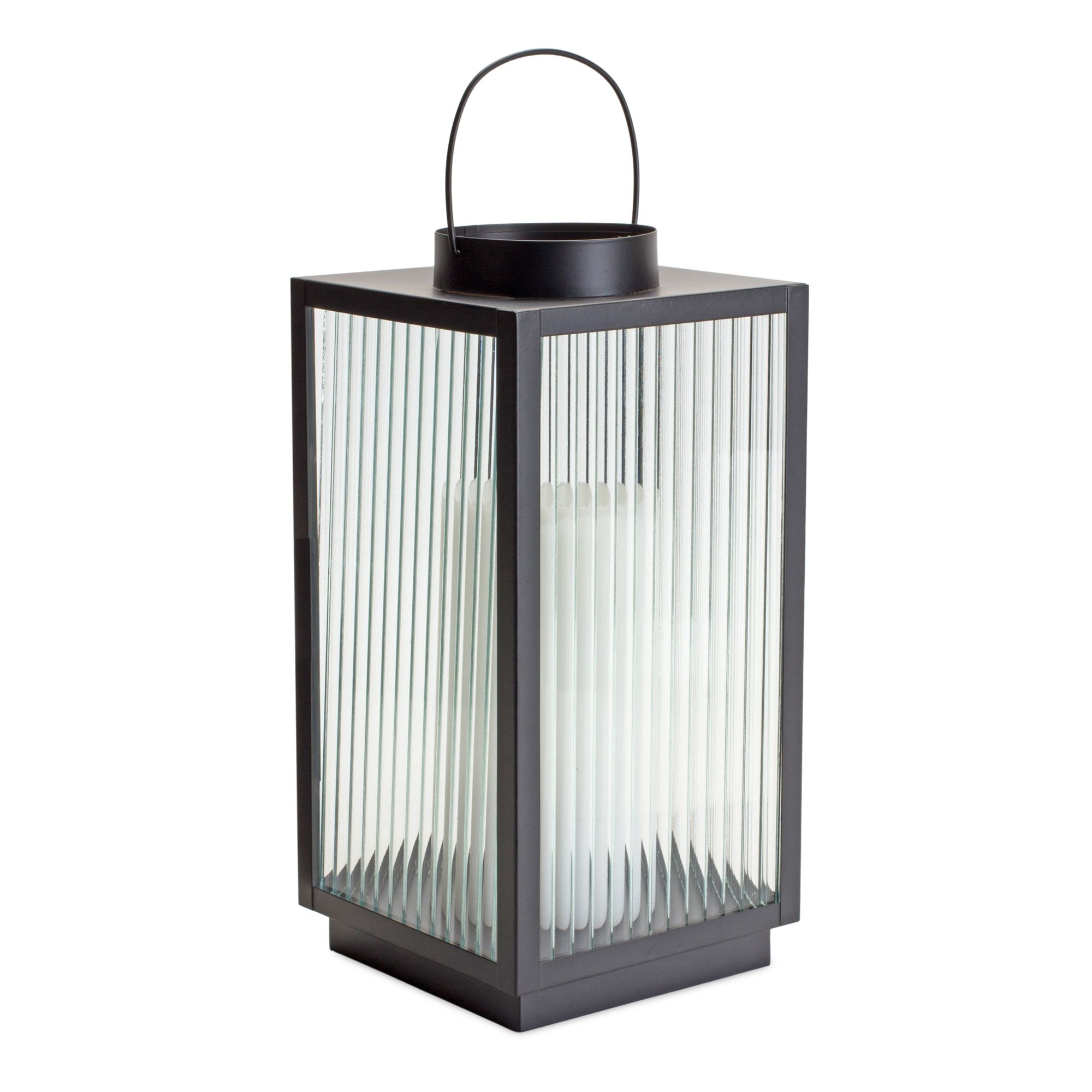 Image of Melrose International Iron Metal Ribbed-Glass Lantern