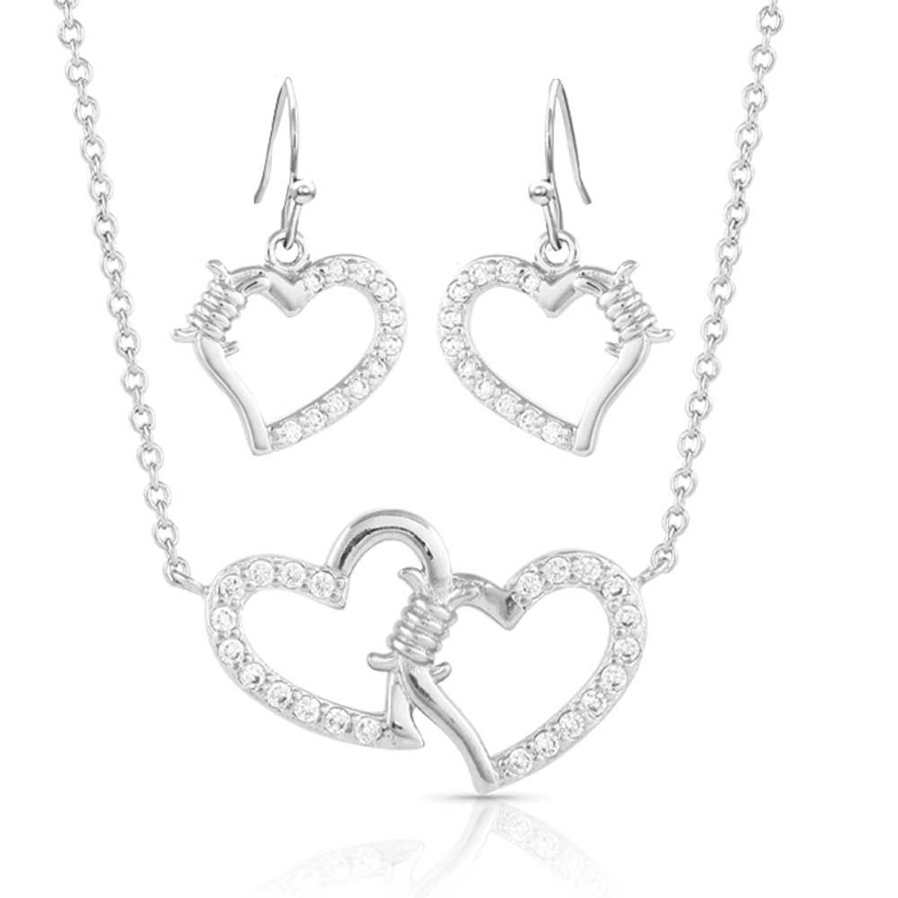 Image of Montana Silversmiths Victory in Love Crystal Barbed Wire Necklace and Earrings Jewelry Set